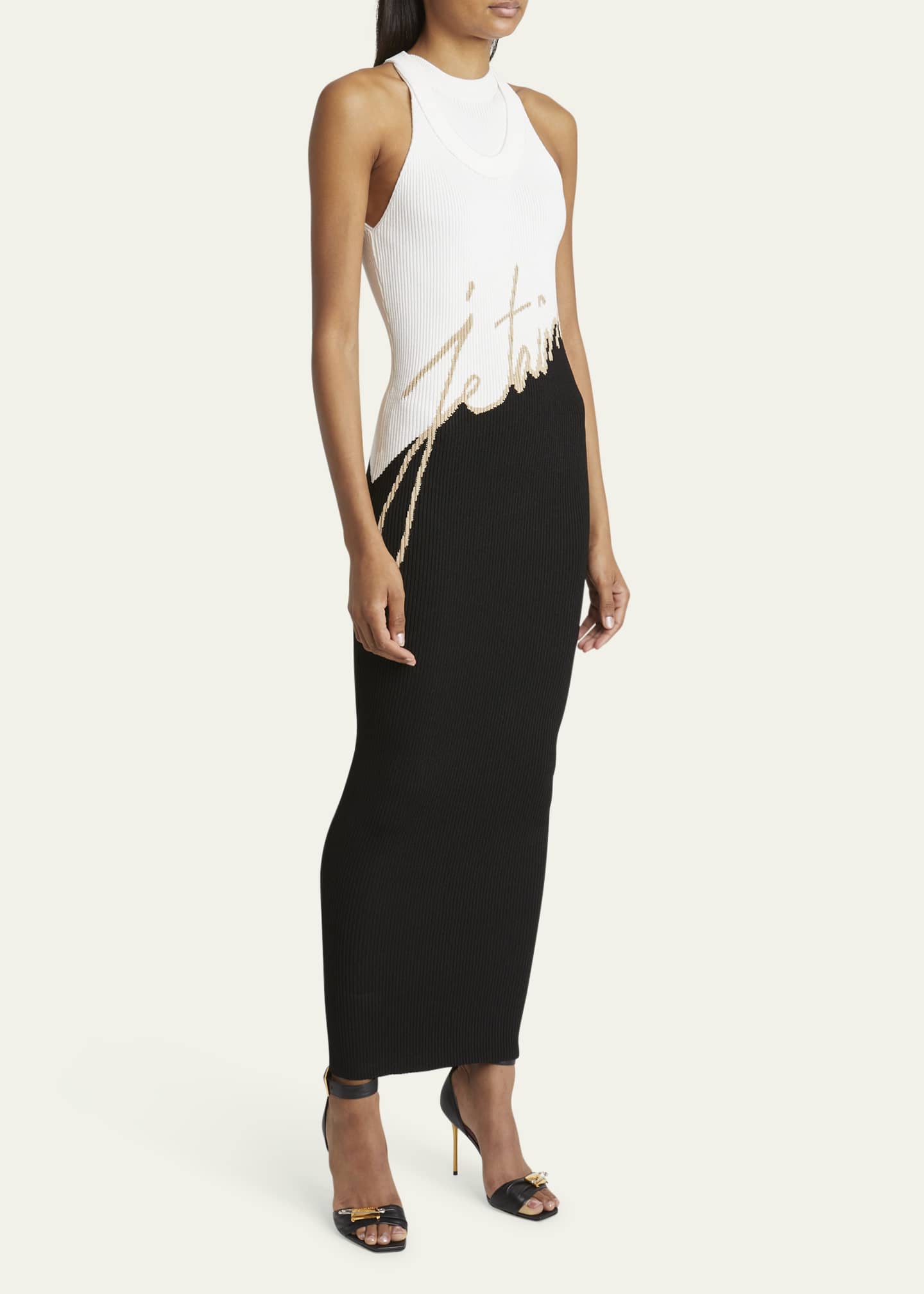 Balmain Colorblock High Neck Knit Body-Con Gown Image 4 of 5