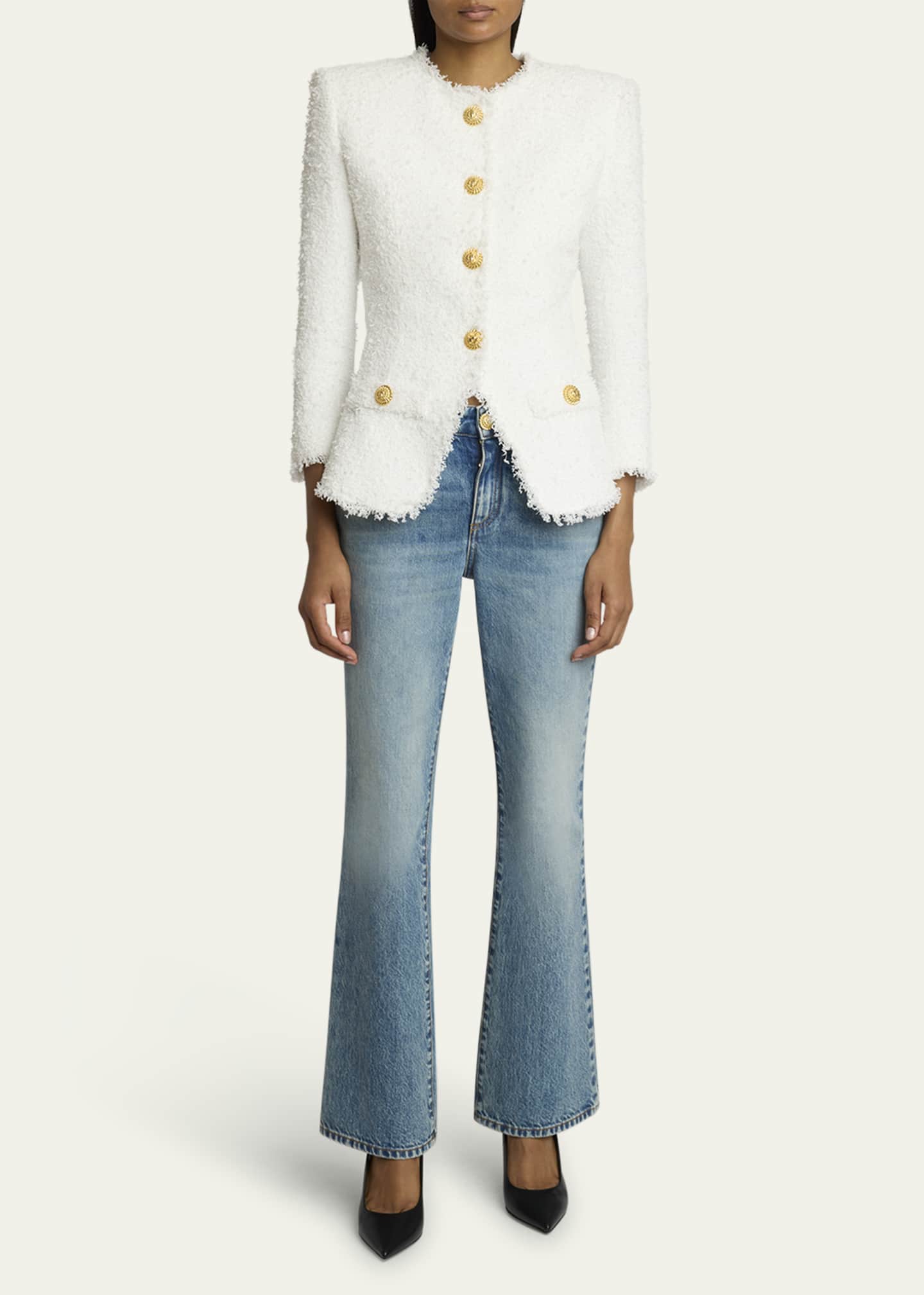 Collarless Tweed Jacket