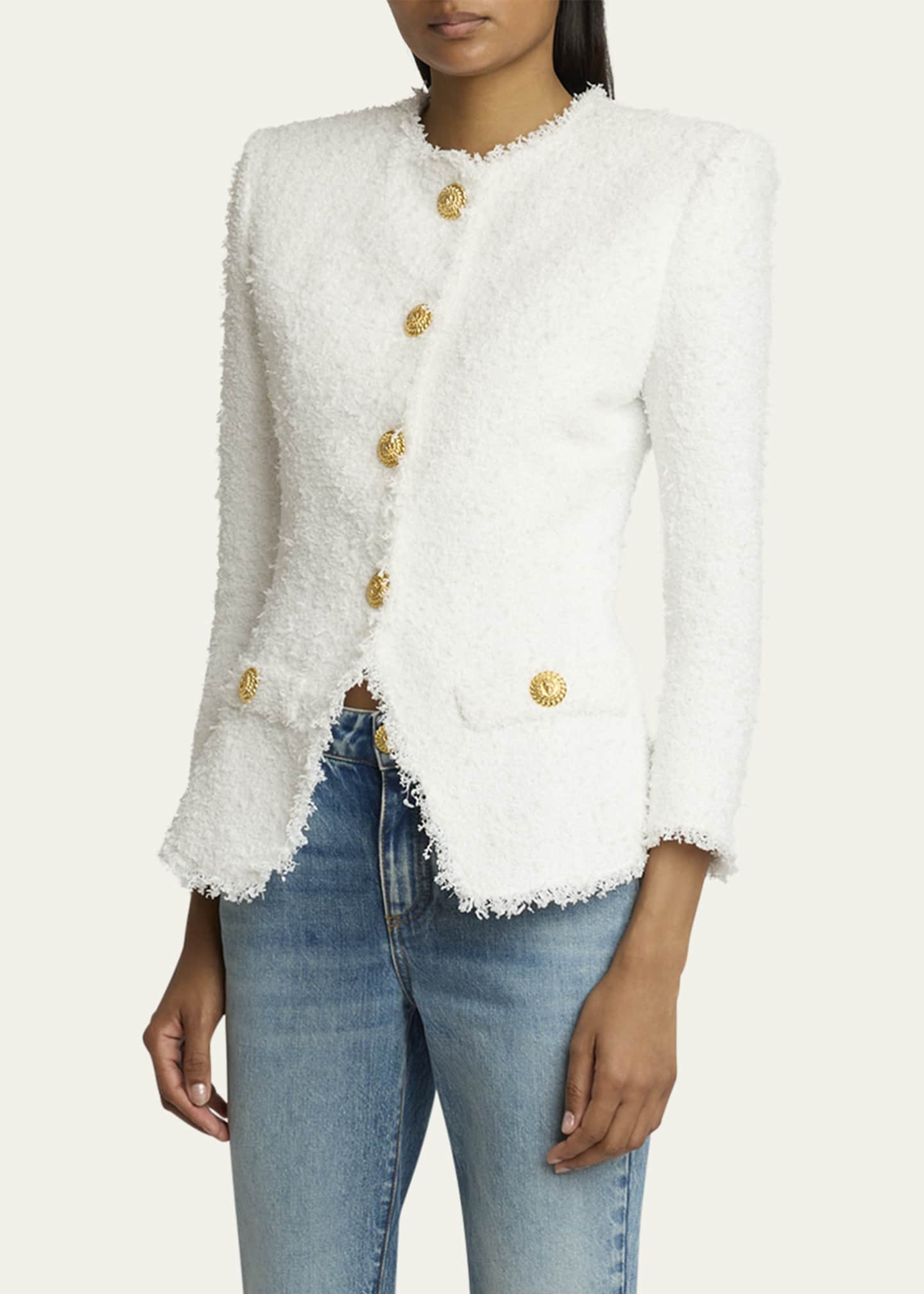 Collarless Tweed Jacket