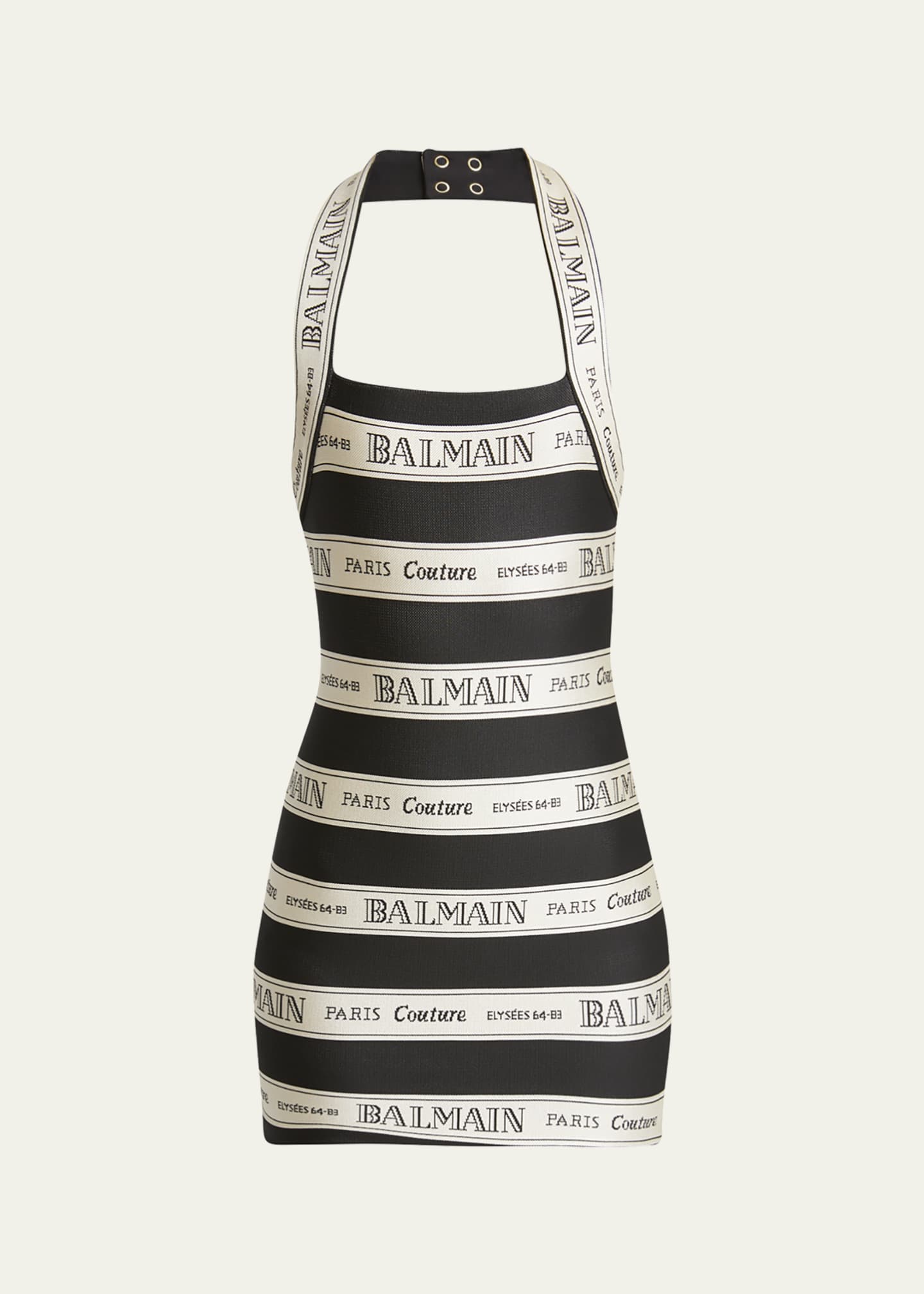 Balmain Striped Logo Halter Mini Dress Image 1 of 5