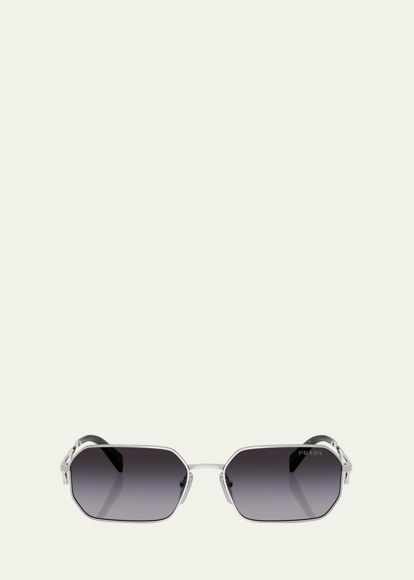 Prada Men's PR A51S Steel Rectangle Sunglasses Image 1 of 3