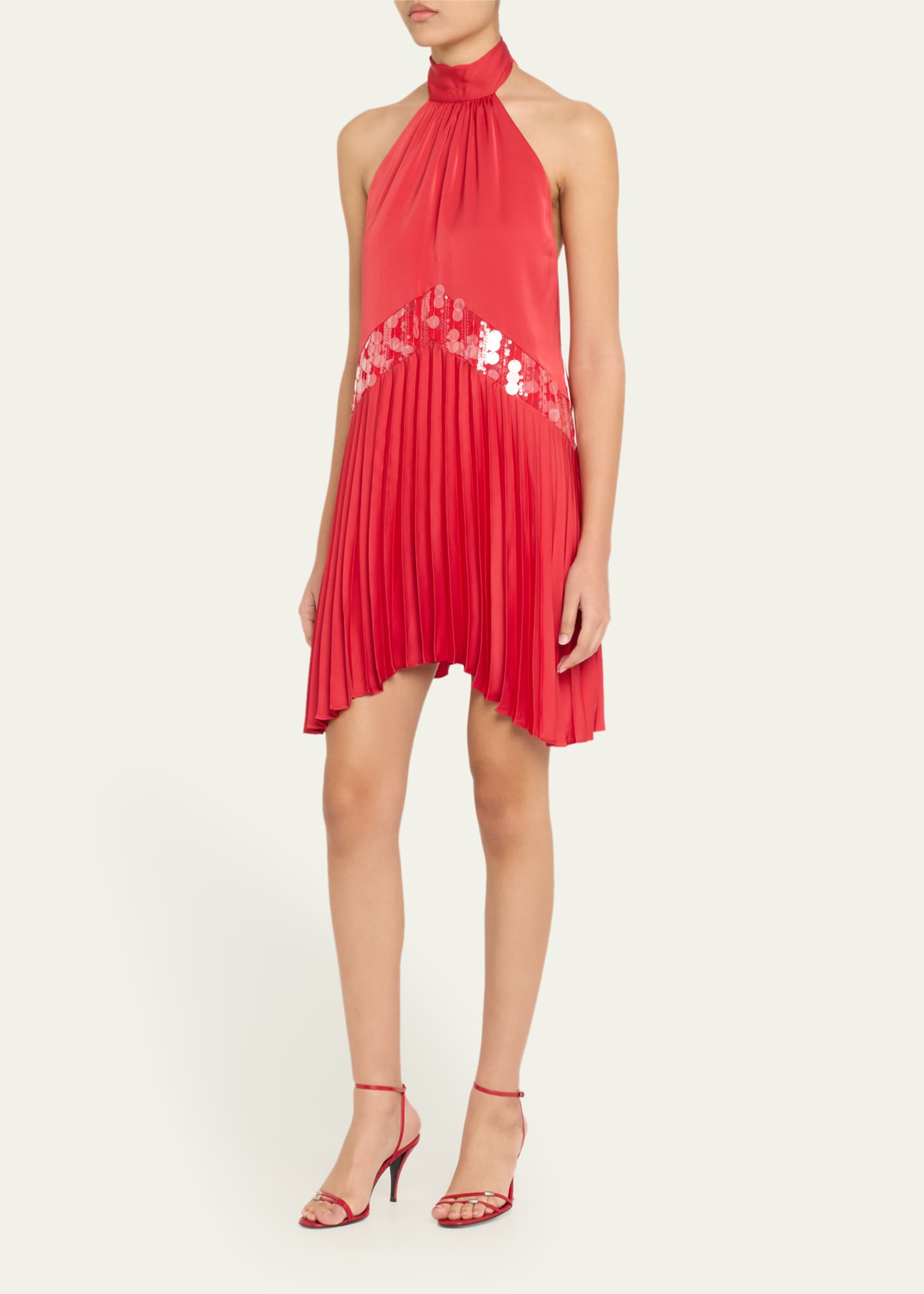 Ramy Brook Marcia Sequined Pleated Halter Mini Dress - Bergdorf Goodman