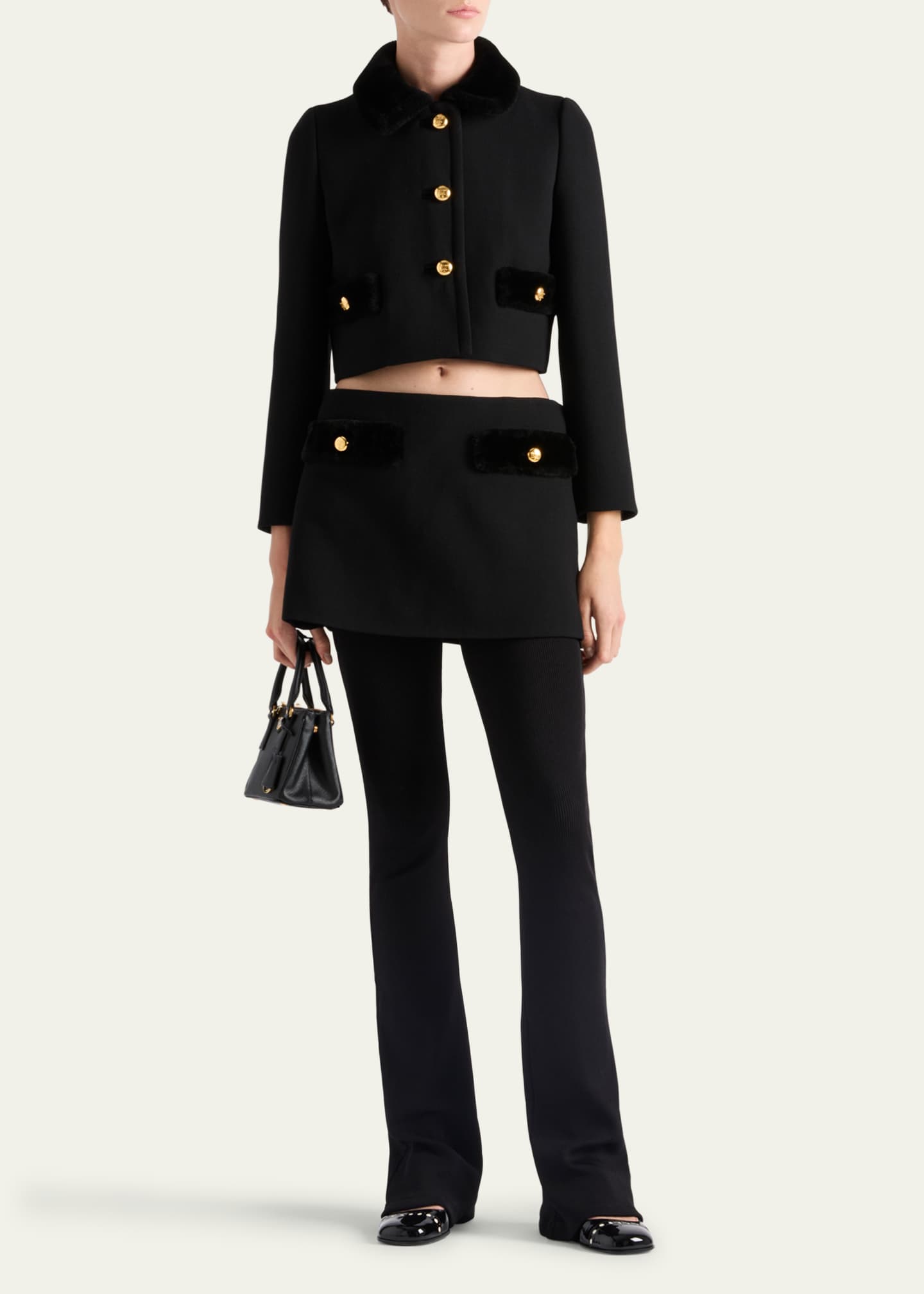 Prada Natte Shearling-Trim Cropped Jacket Image 2 of 4