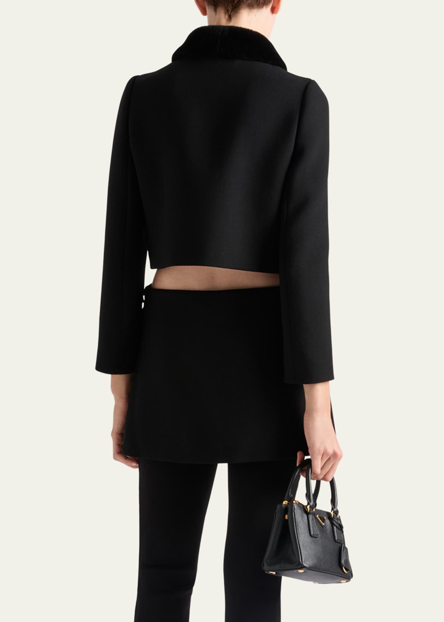 Prada Natte Shearling-Trim Cropped Jacket Image 3 of 4