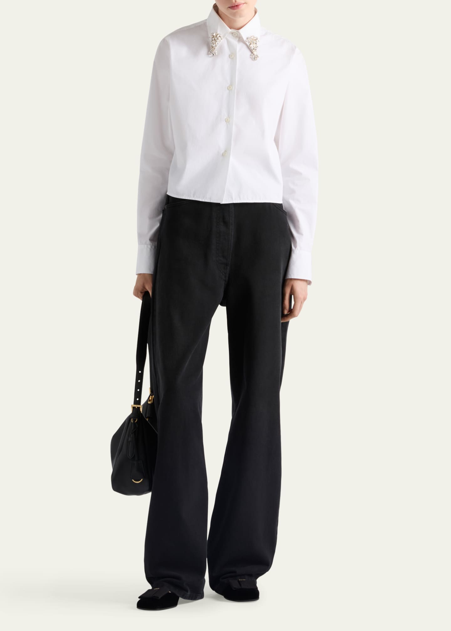 Prada Crystal Collar Button Down Poplin Blouse Image 2 of 4