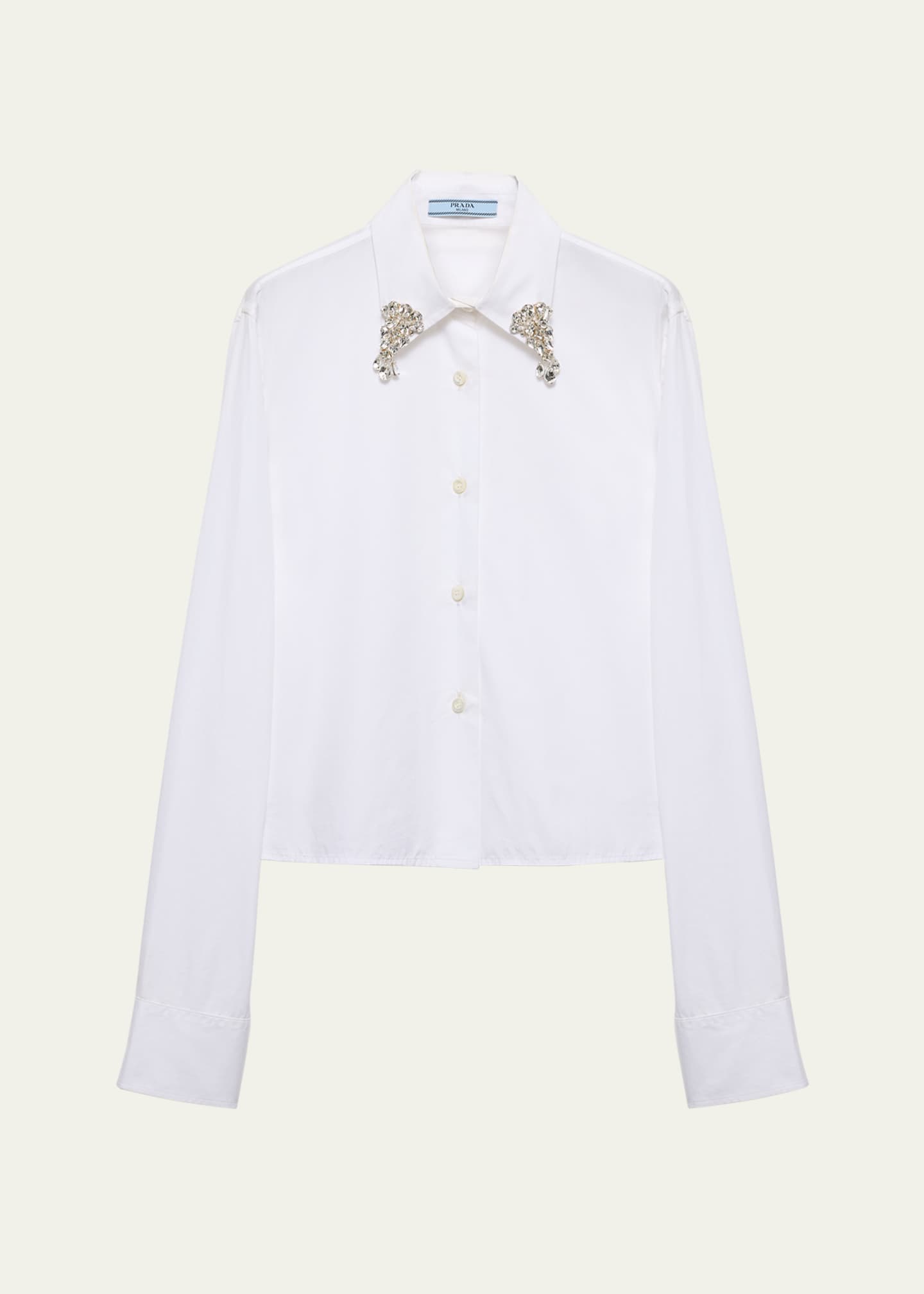 Prada Crystal Collar Button Down Poplin Blouse Image 1 of 4