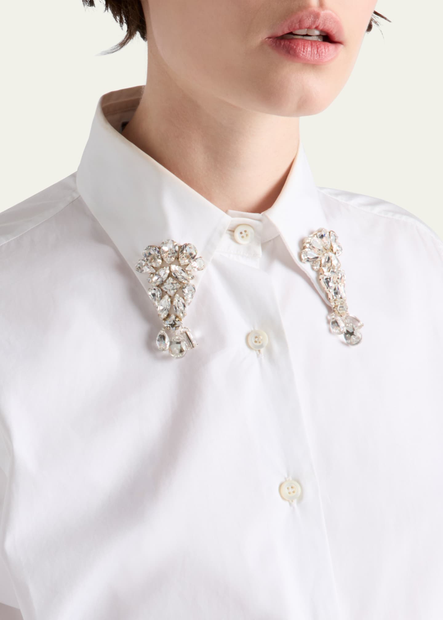 Prada Crystal Collar Button Down Poplin Blouse Image 4 of 4