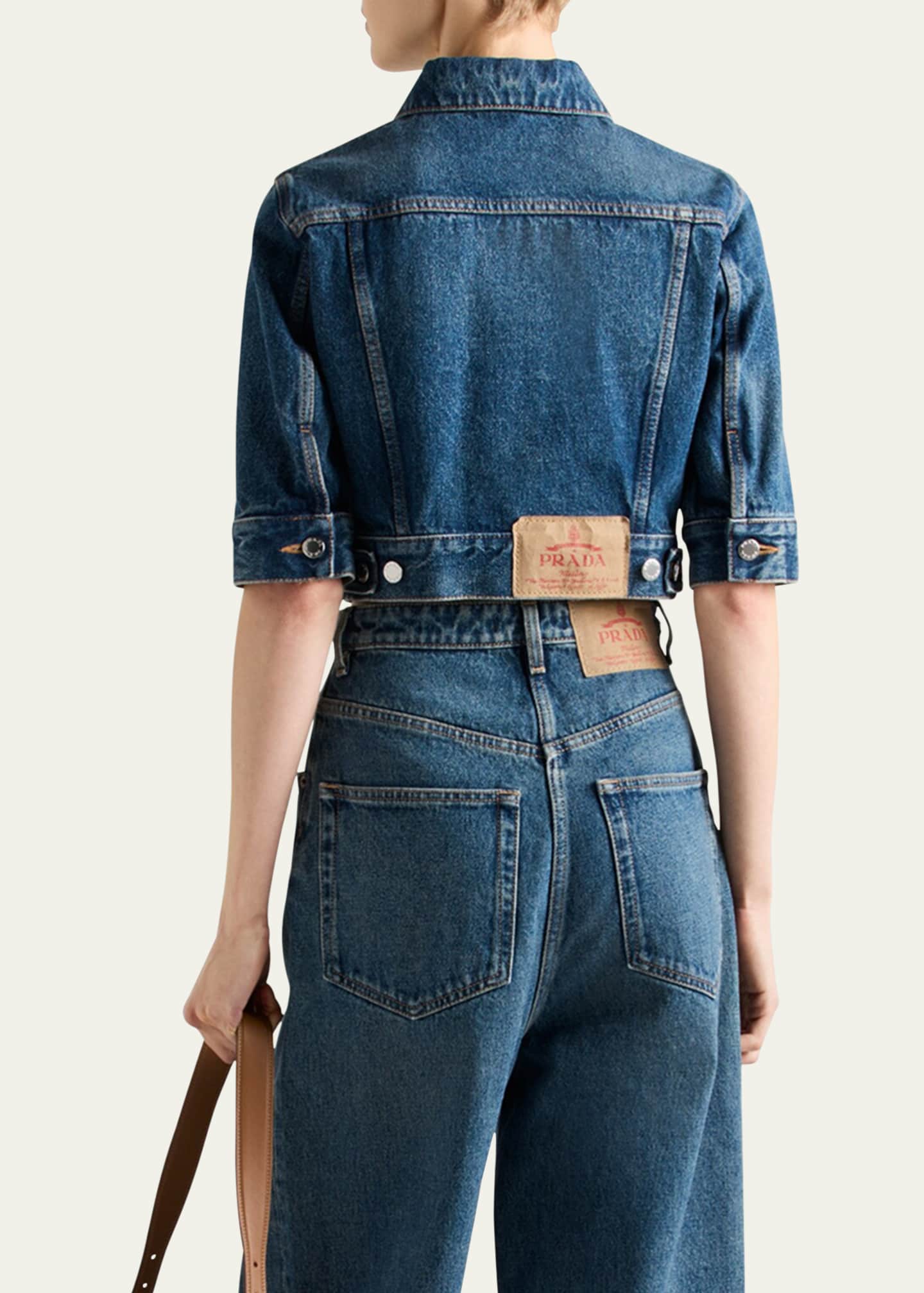 Prada Denim Short-Sleeve Cropped Jacket Image 3 of 3