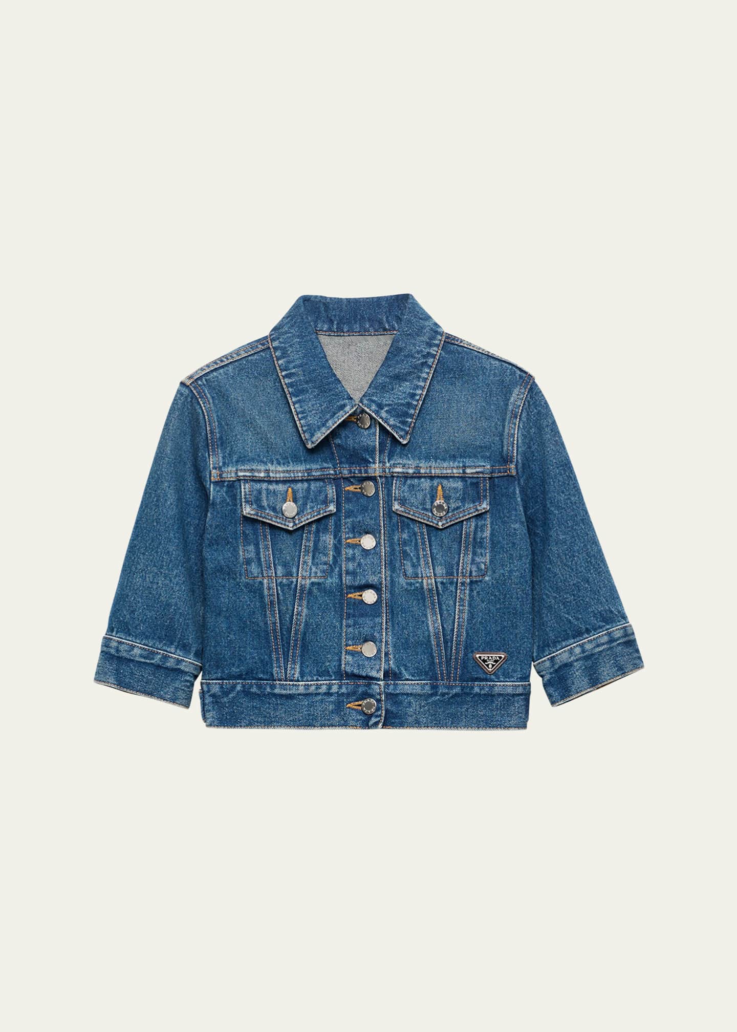 Prada Denim Short-Sleeve Cropped Jacket Image 1 of 3