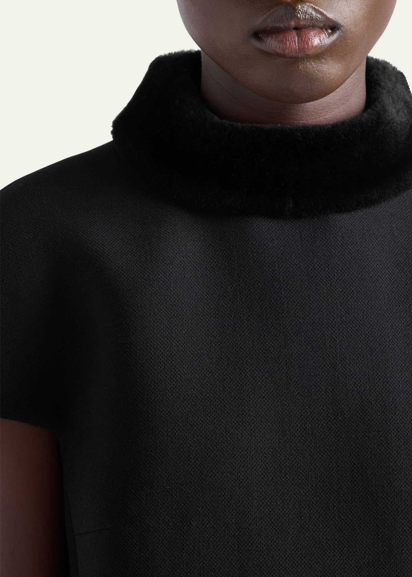 Prada Natte Short Sleeve Shearling-Trim Mini Dress Image 4 of 4