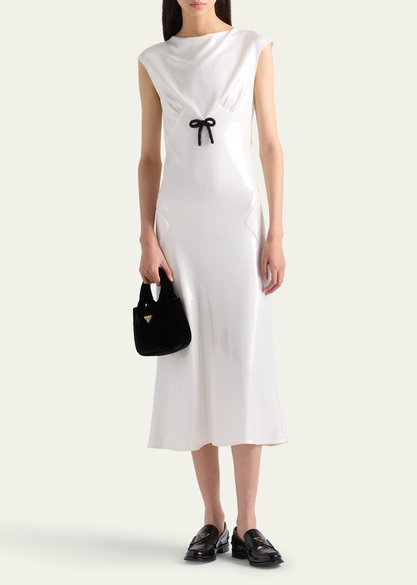 Prada Sequined Jersey Satin Midi Dress Image 2 of 4