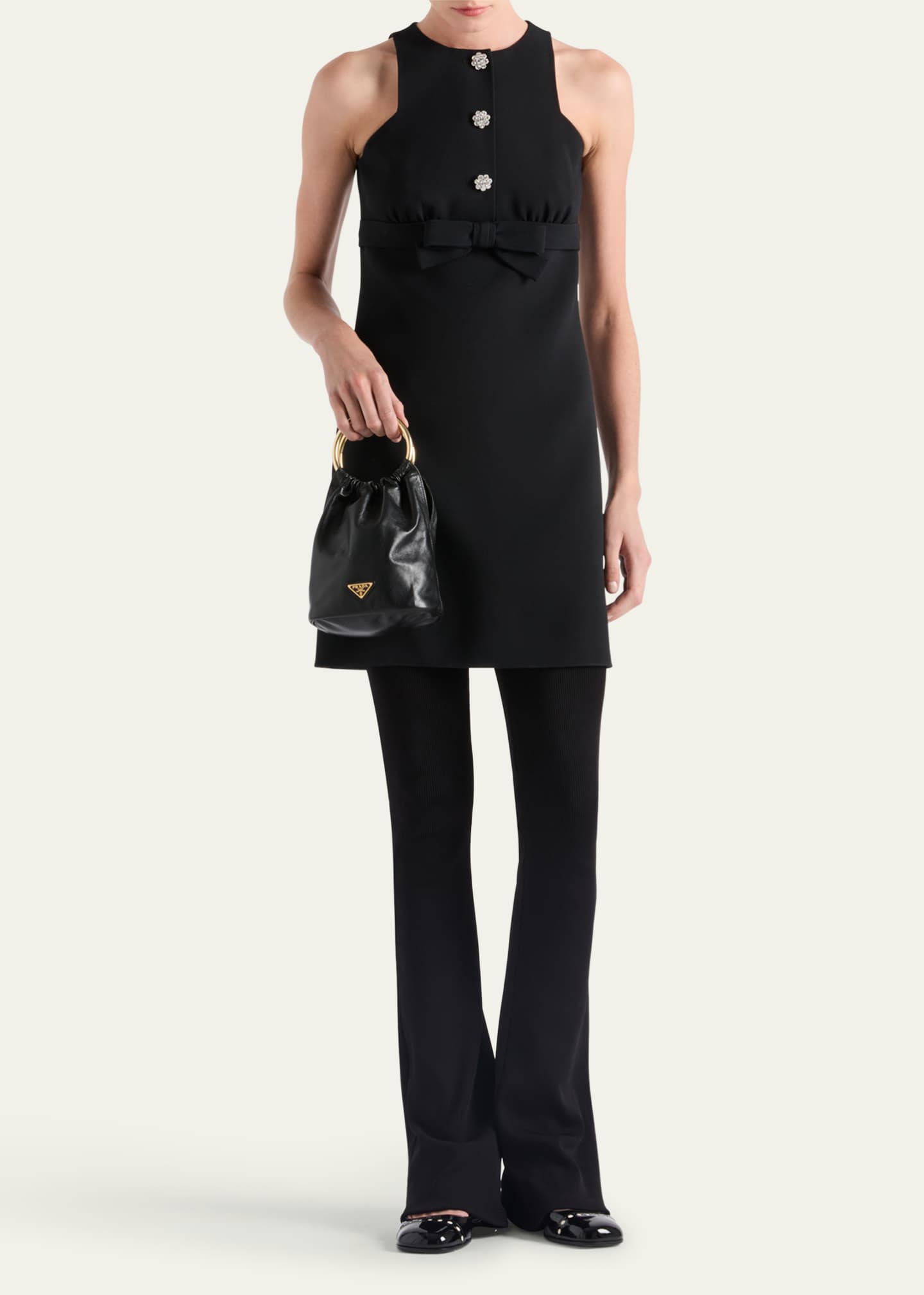 Prada Bow Jeweled Button Mini Dress Image 2 of 5