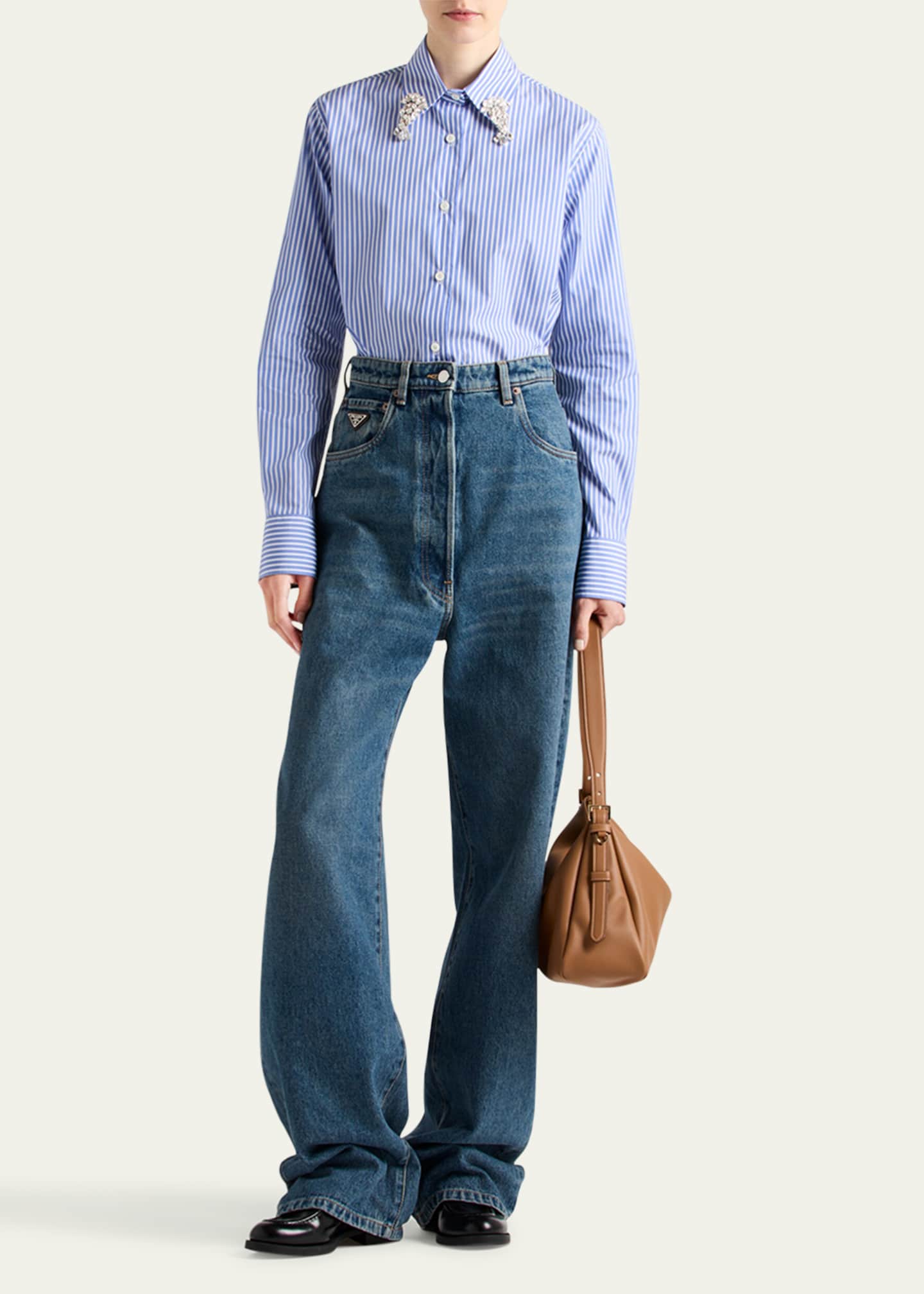 Prada Crystal Stripe Poplin Shirt Image 2 of 4