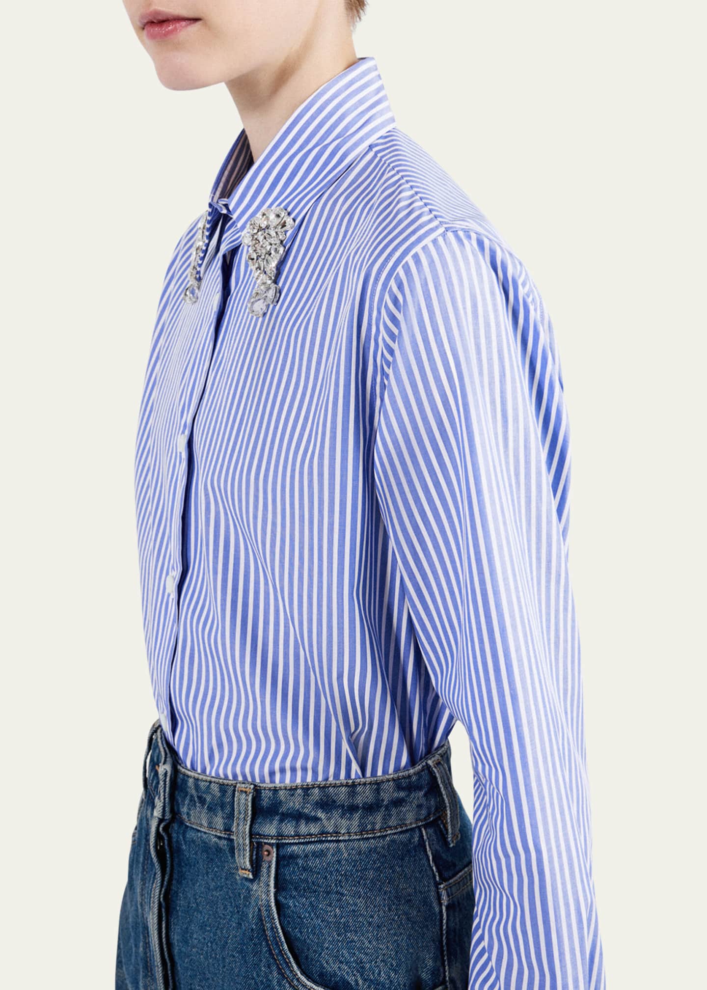 Prada Crystal Stripe Poplin Shirt Image 4 of 4