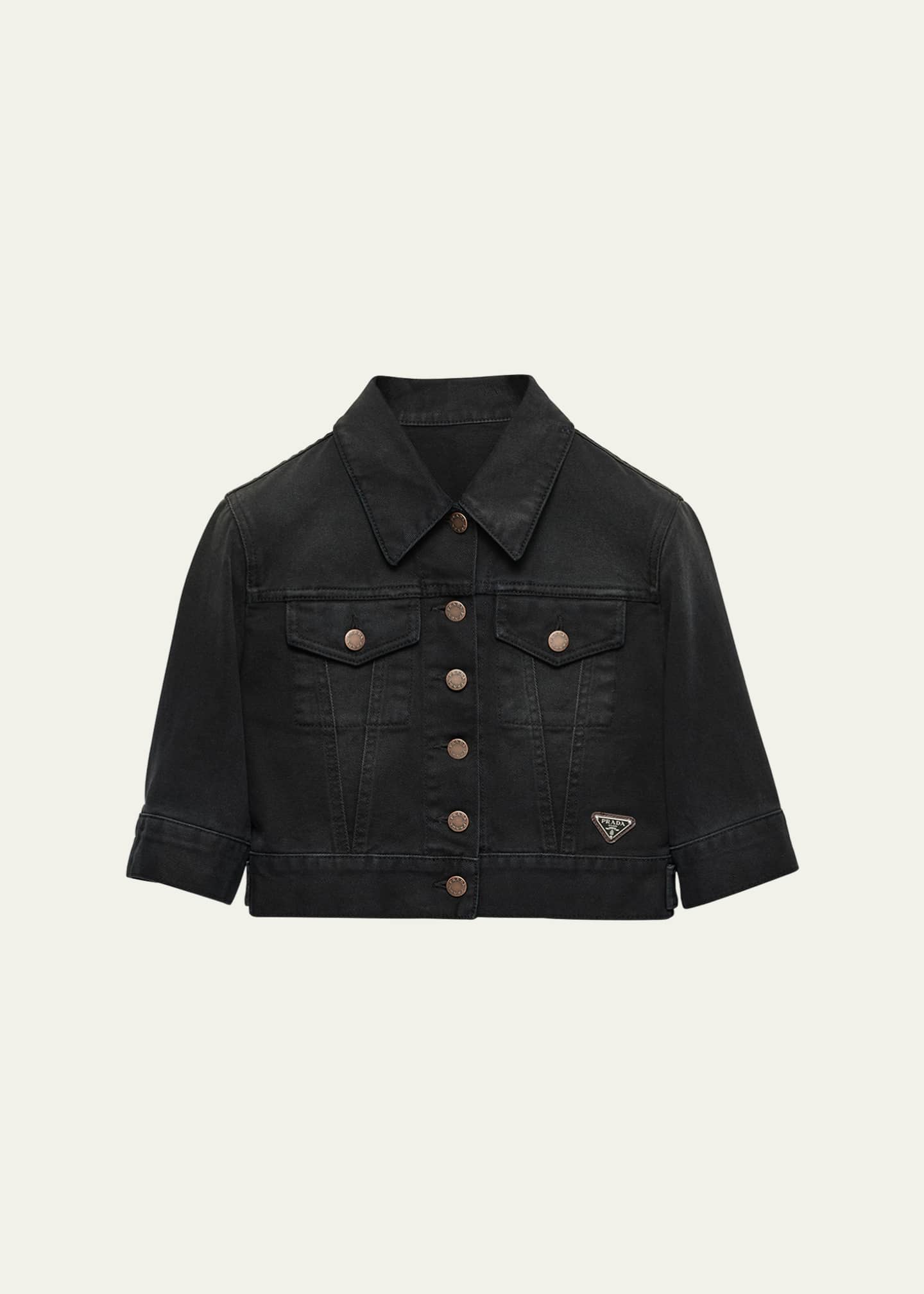 Prada Short-Sleeve Denim Cropped Jacket Image 1 of 3