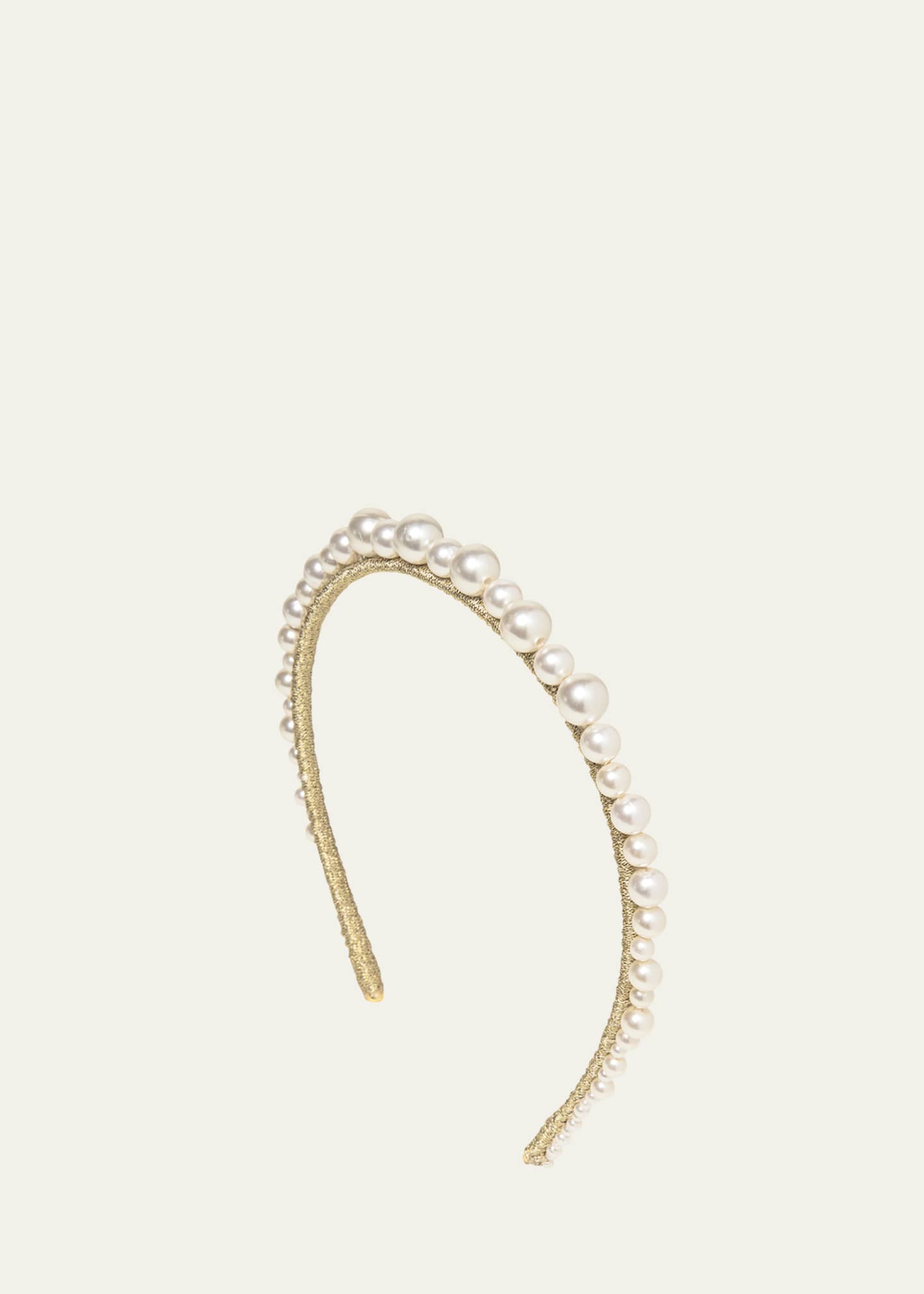 Jennifer Behr Belladonna Pearly Golden Silk Headband