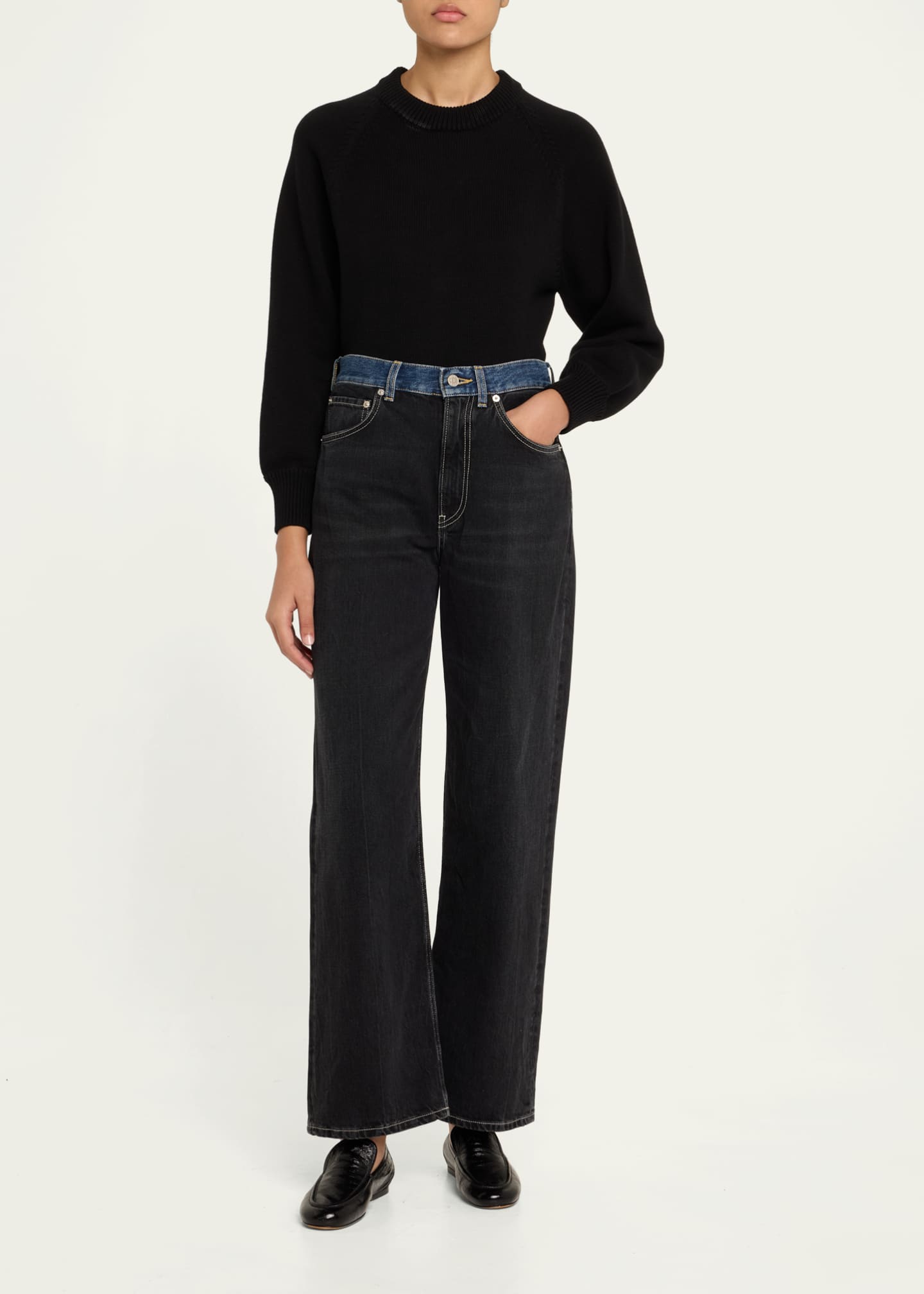 6397 Contrast Waistband Wide-Leg Jeans Image 2 of 5