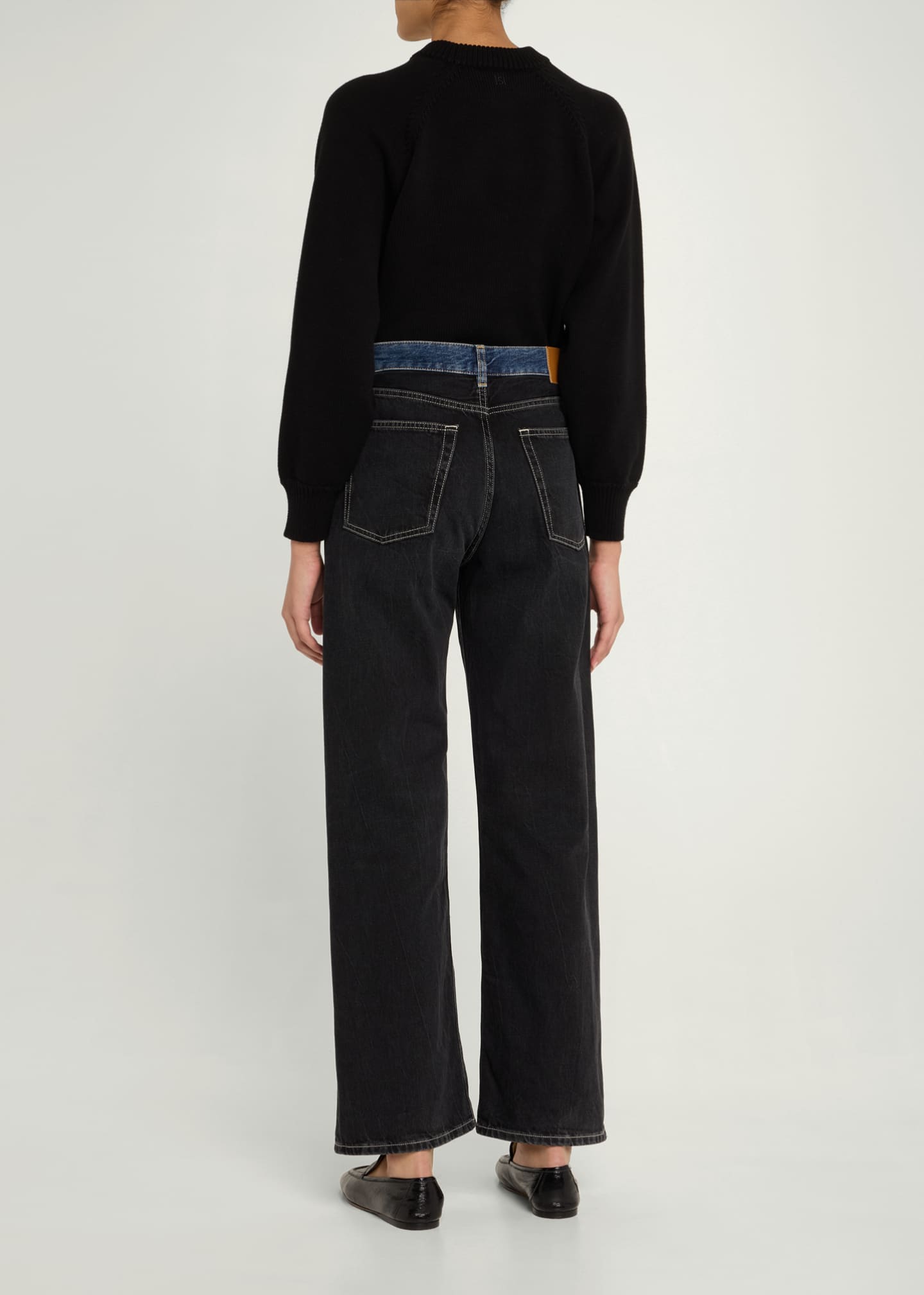 6397 Contrast Waistband Wide-Leg Jeans Image 3 of 5