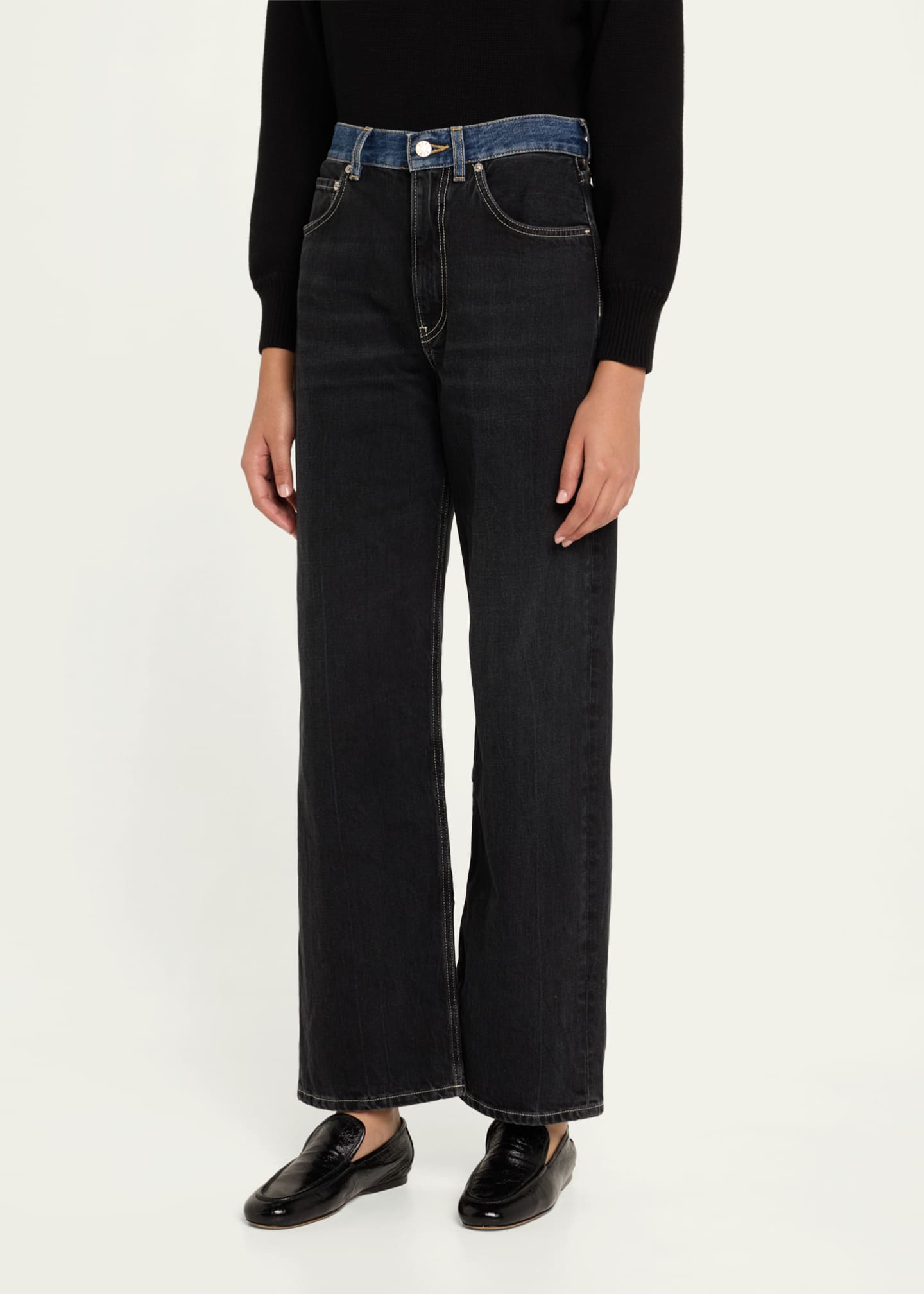 6397 Contrast Waistband Wide-Leg Jeans Image 4 of 5
