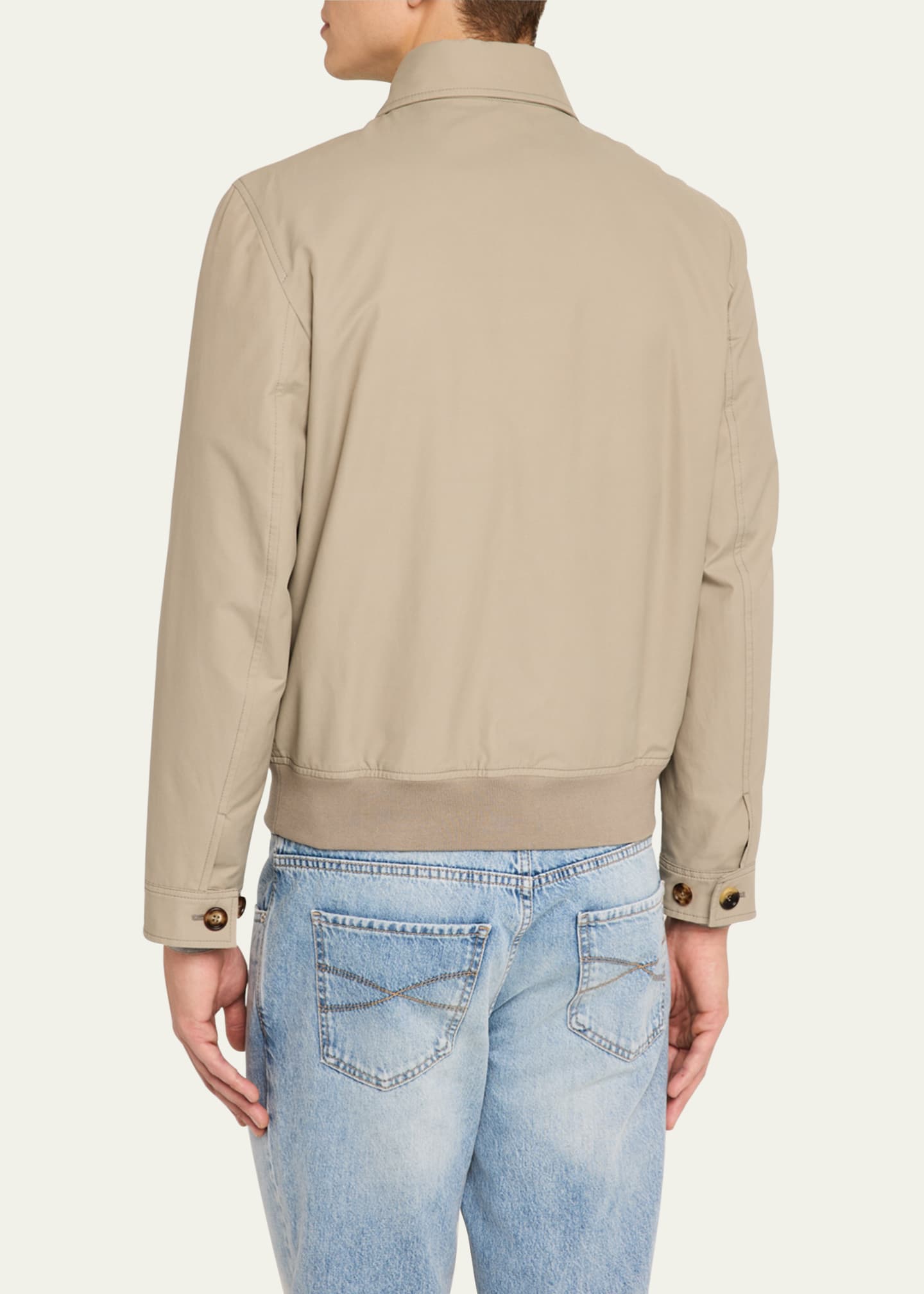 Brunello Cucinelli Men's Nylon Button-Front Bomber Jacket Image 3 of 5