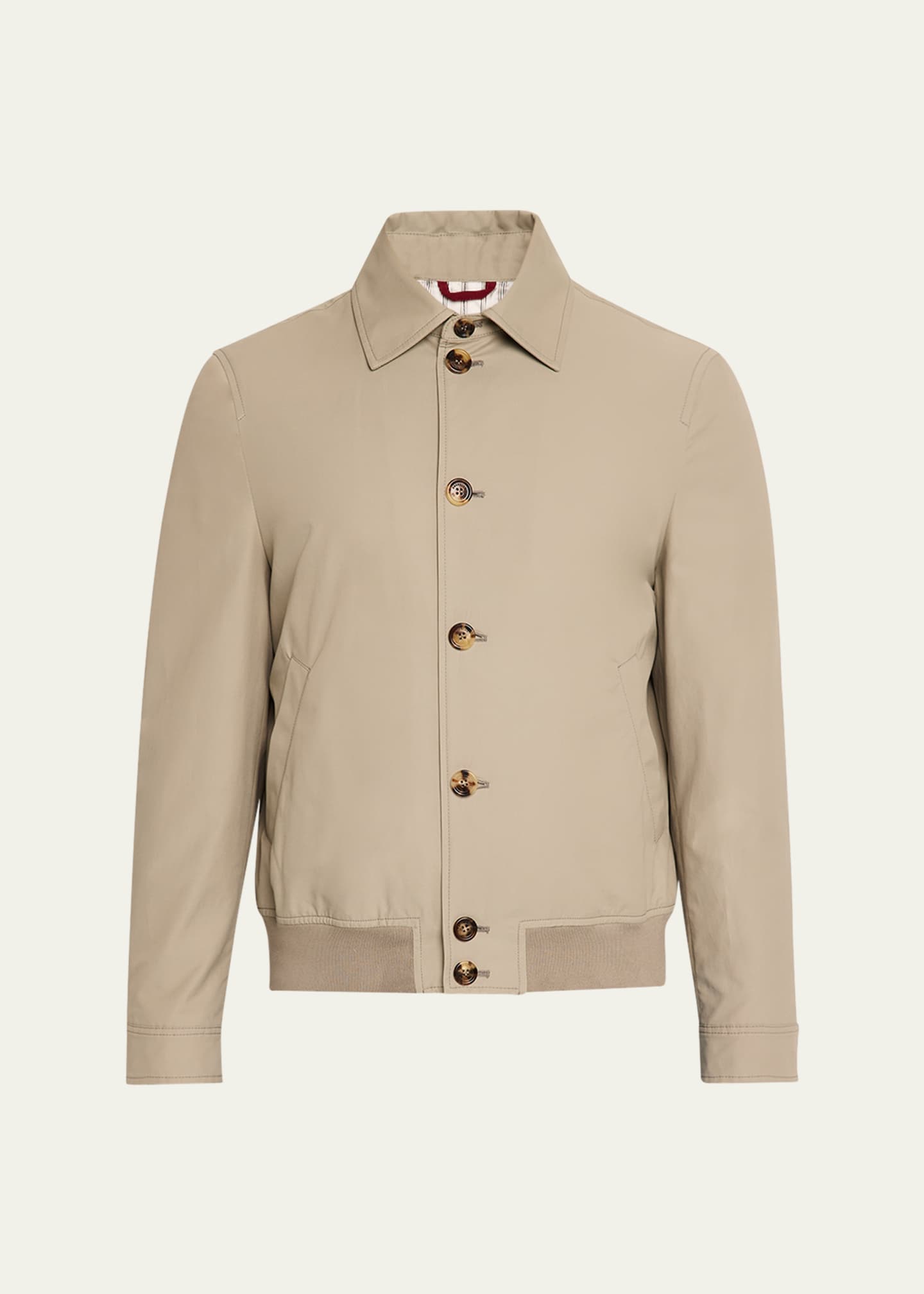 Brunello Cucinelli Men's Nylon Button-Front Bomber Jacket Image 1 of 5