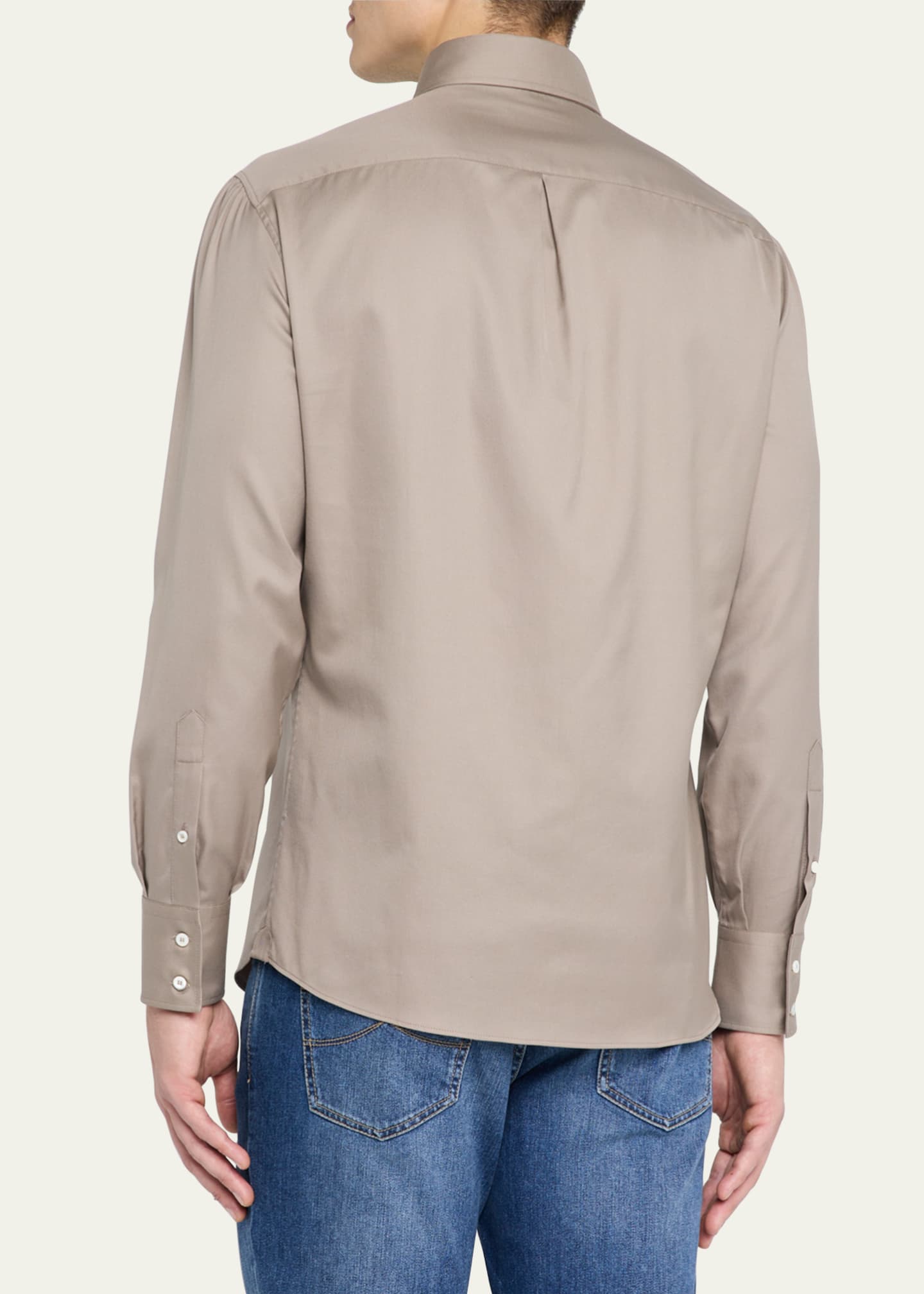 Brunello Cucinelli Men's Cotton Twill Casual Button-Down Shirt Image 3 of 5