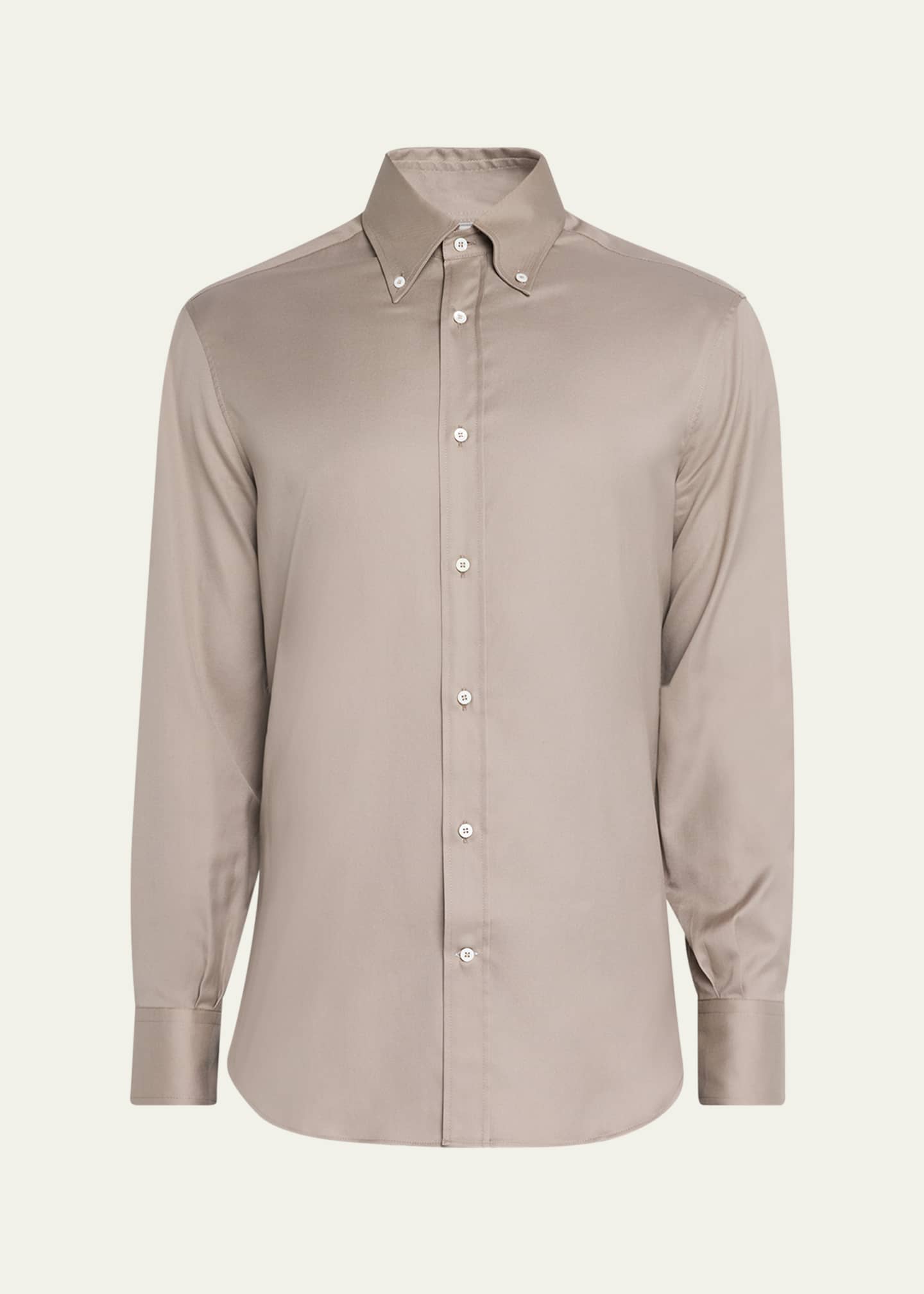 Brunello Cucinelli Men's Cotton Twill Casual Button-Down Shirt Image 1 of 5
