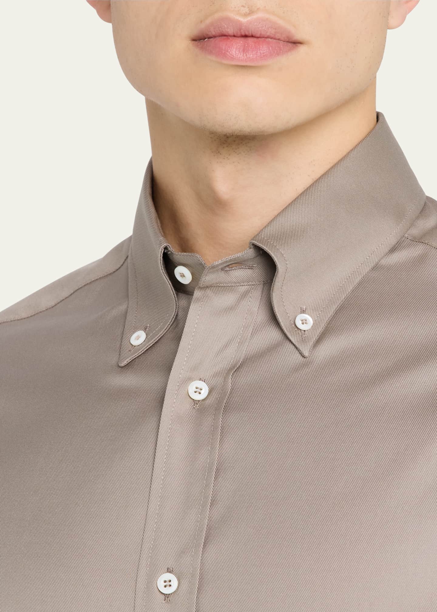 Brunello Cucinelli Men's Cotton Twill Casual Button-Down Shirt Image 5 of 5