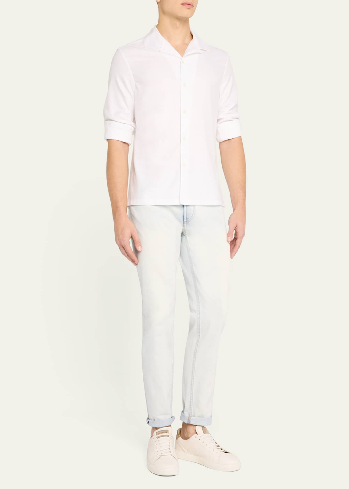 Brunello Cucinelli Men's Cotton Twill Camp-Collar Sport Shirt Image 2 of 5
