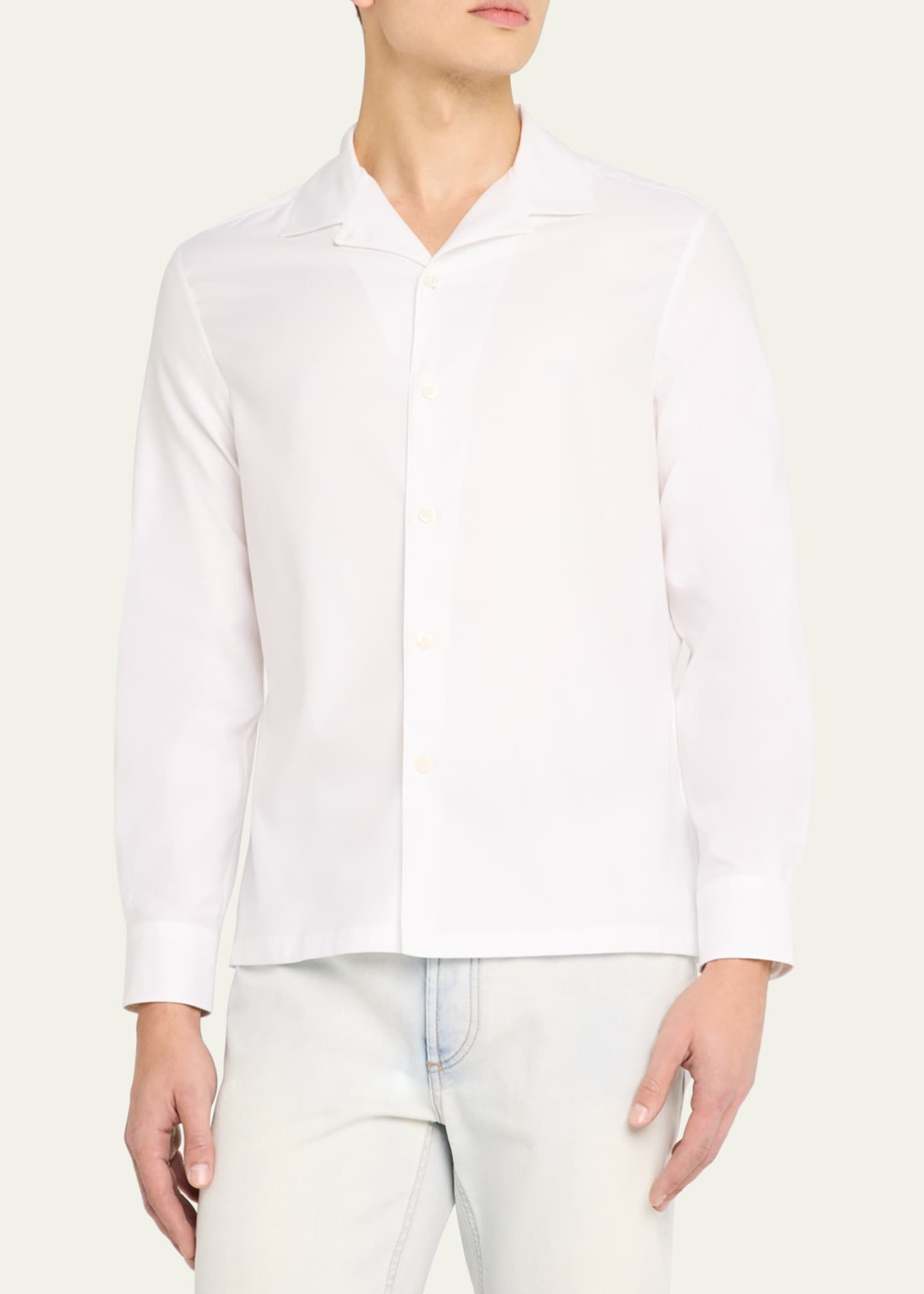 Brunello Cucinelli Men's Cotton Twill Camp-Collar Sport Shirt Image 4 of 5