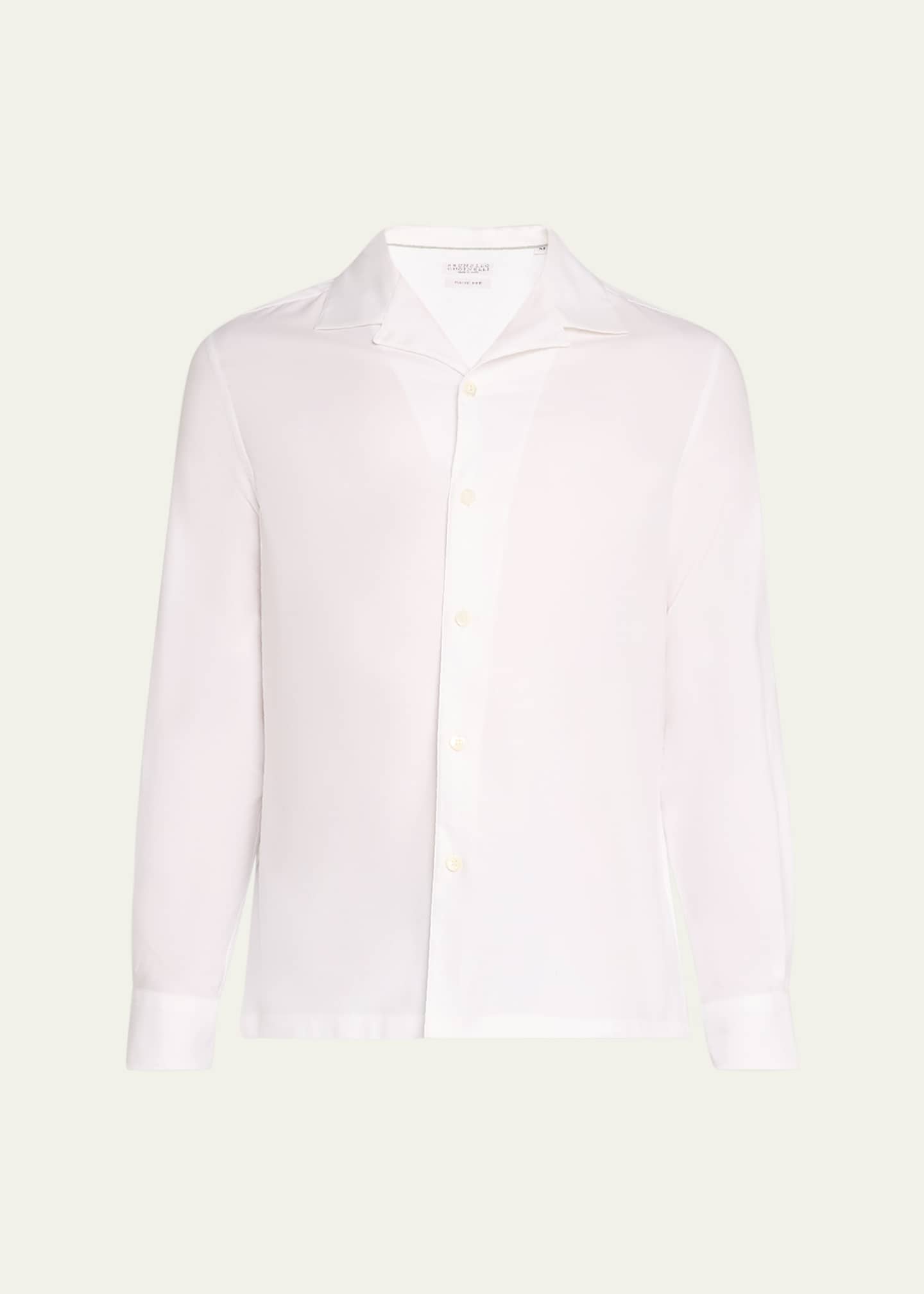 Brunello Cucinelli Men's Cotton Twill Camp-Collar Sport Shirt Image 1 of 5