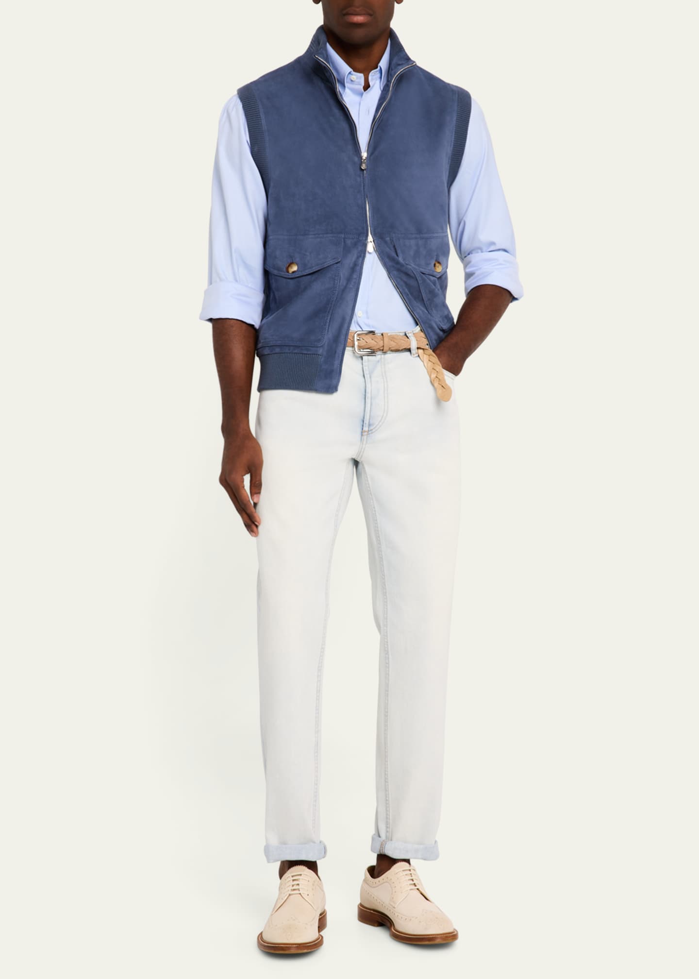 Brunello Cucinelli Men's Straight-Fit Light Wash Jeans Image 2 of 5