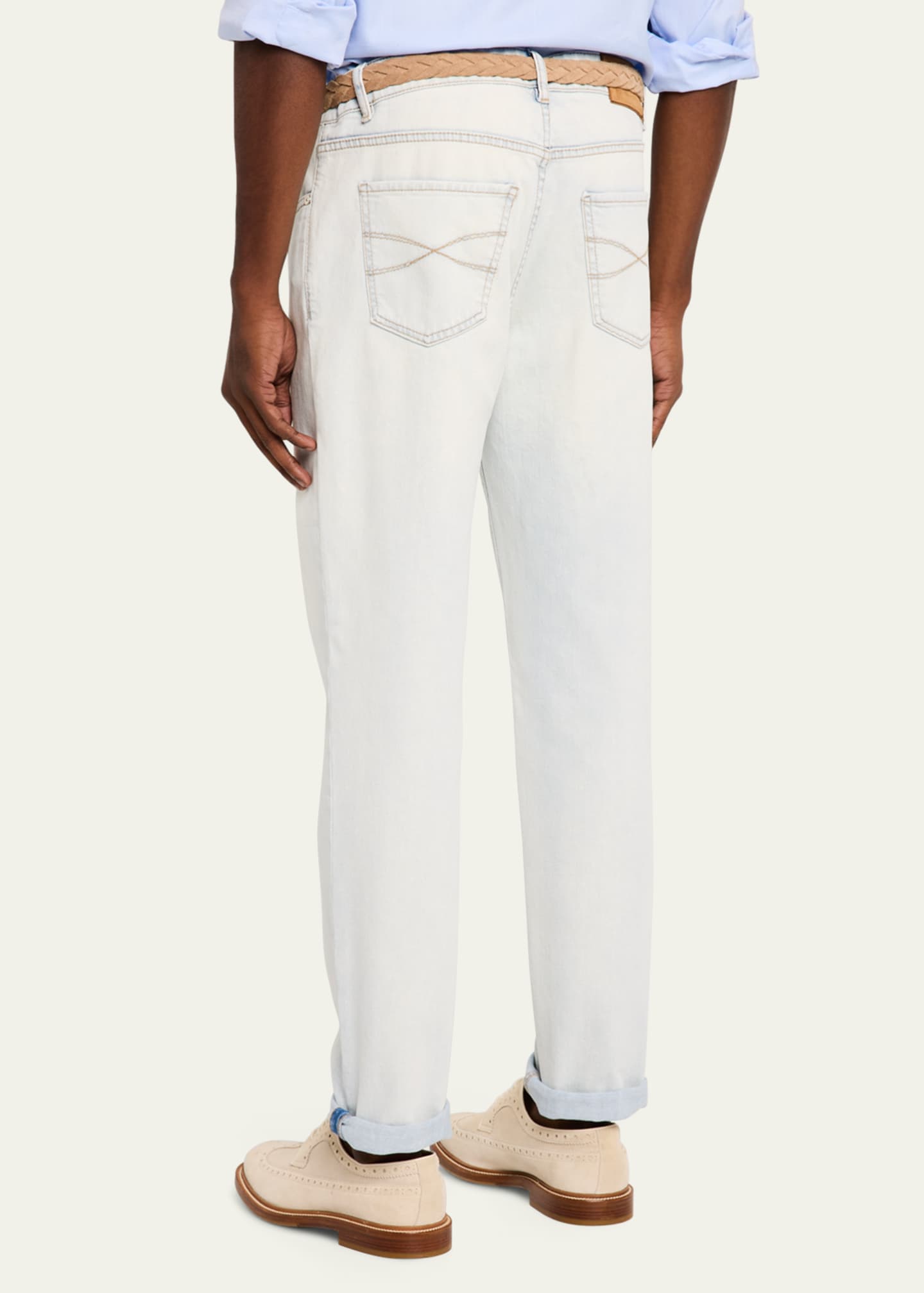 Brunello Cucinelli Men's Straight-Fit Light Wash Jeans Image 3 of 5