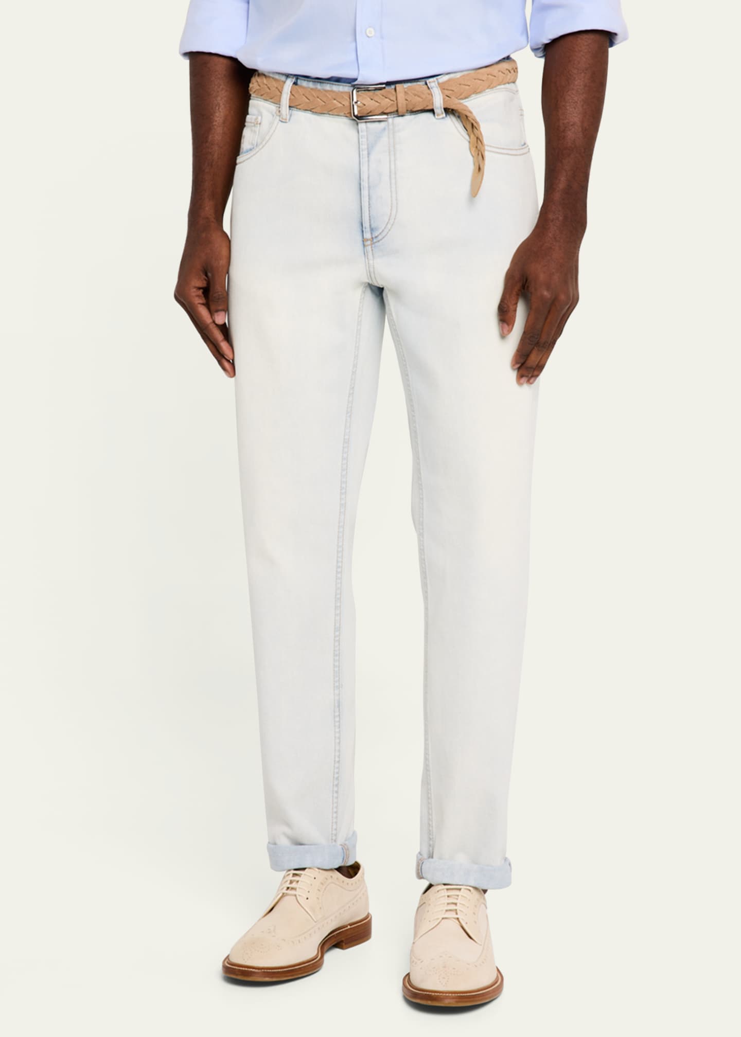 Brunello Cucinelli Men's Straight-Fit Light Wash Jeans Image 4 of 5