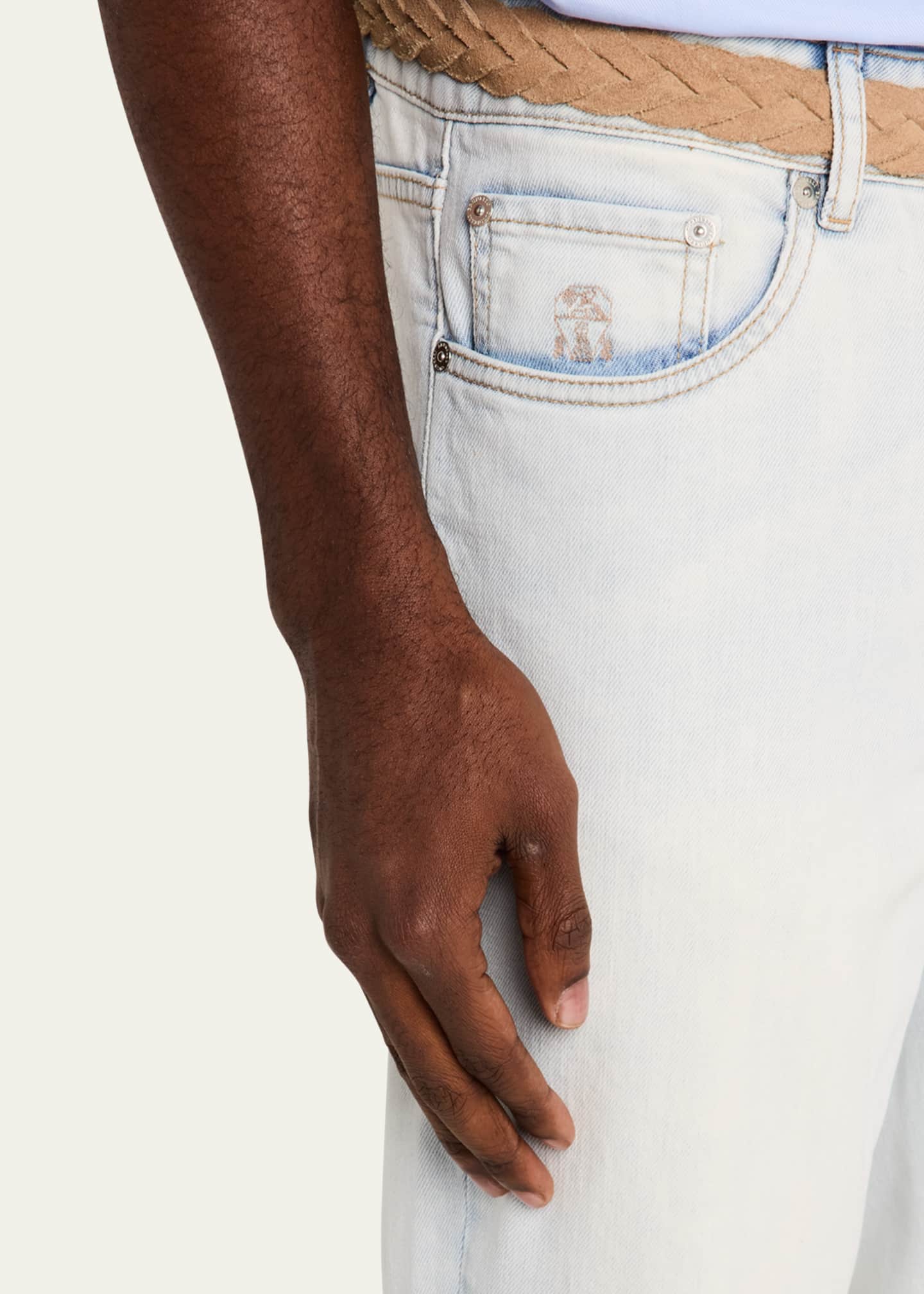 Brunello Cucinelli Men's Straight-Fit Light Wash Jeans Image 5 of 5