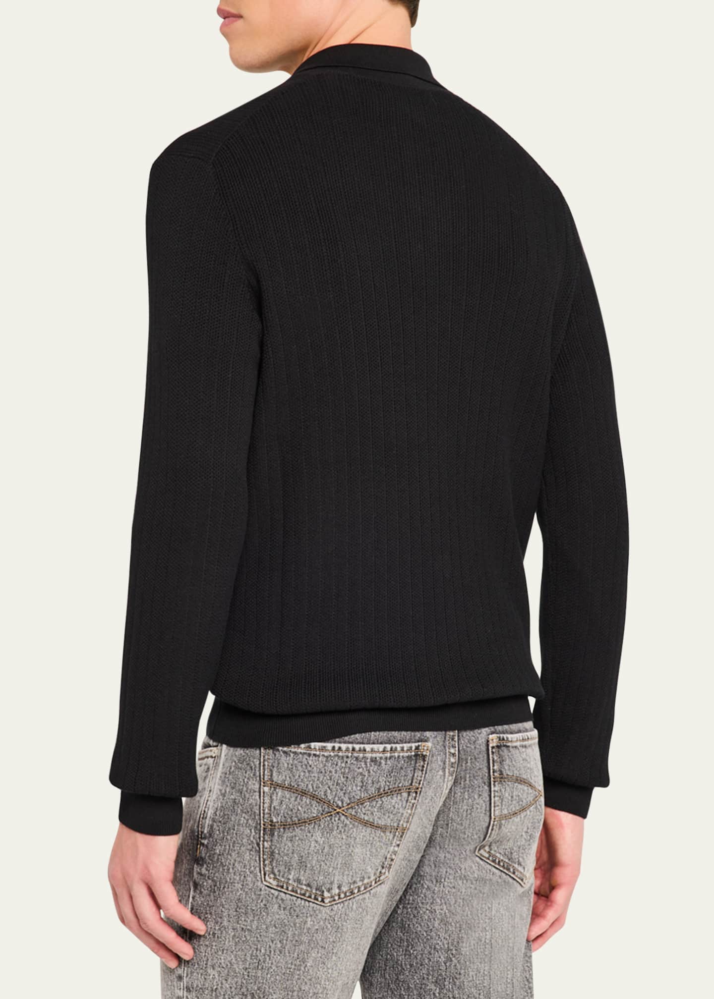 Brunello Cucinelli Men's Cotton Rib Knit Polo Sweater Image 3 of 5