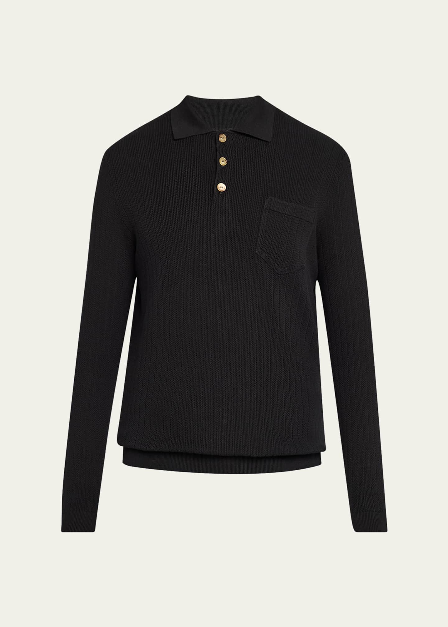 Brunello Cucinelli Men's Cotton Rib Knit Polo Sweater Image 1 of 5