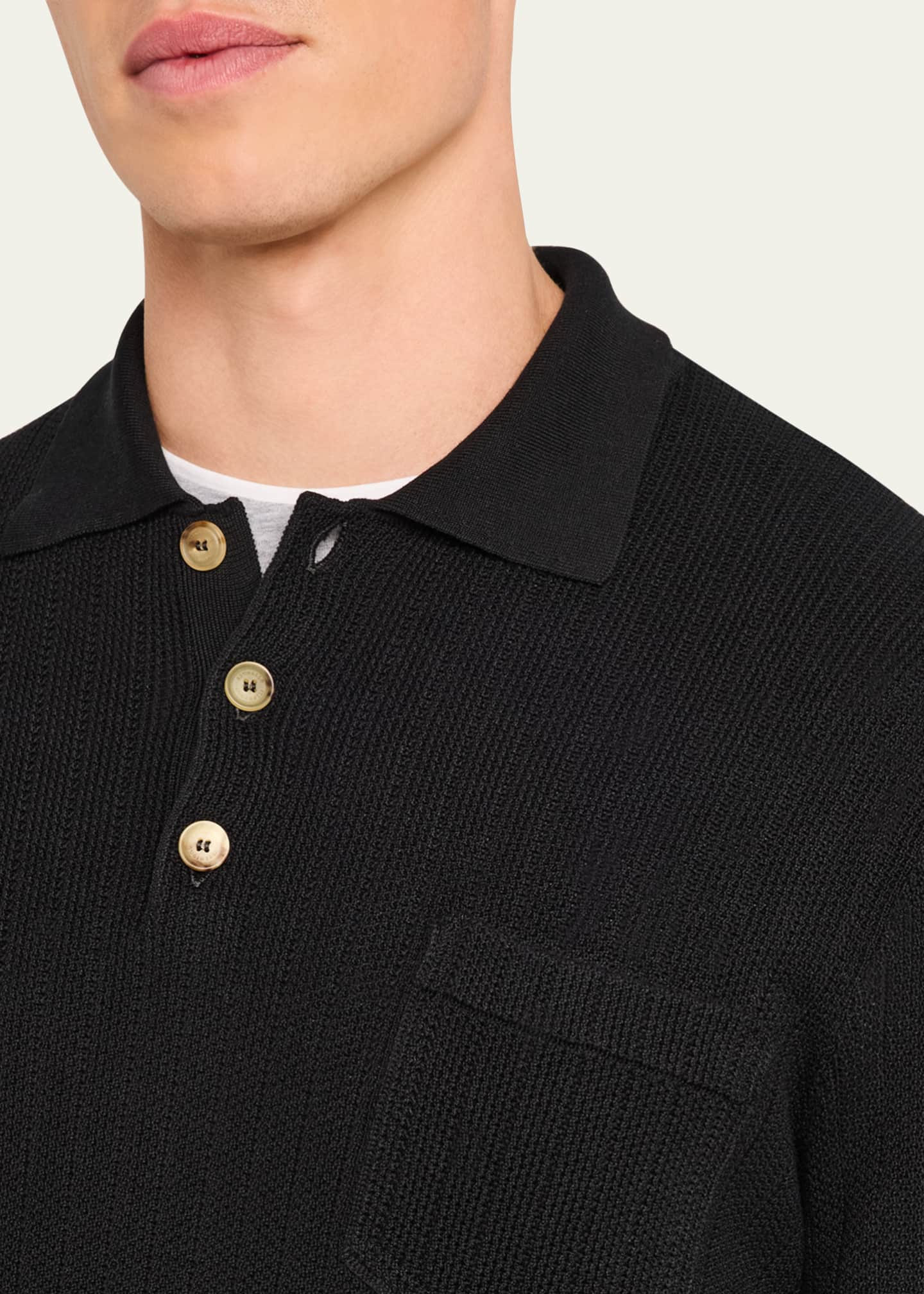 Brunello Cucinelli Men's Cotton Rib Knit Polo Sweater Image 5 of 5