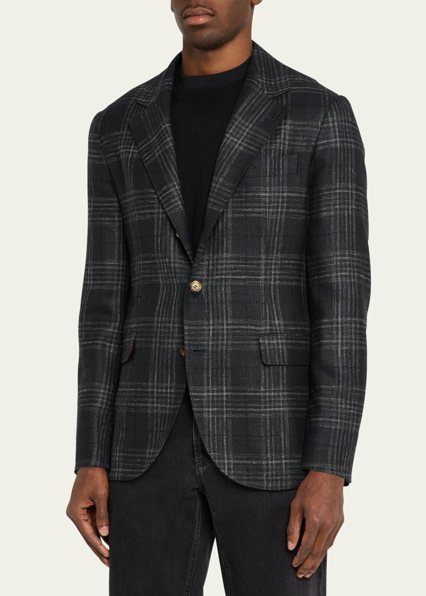 Brunello Cucinelli Men's Madras Plaid Sport Jacket Image 4 of 6