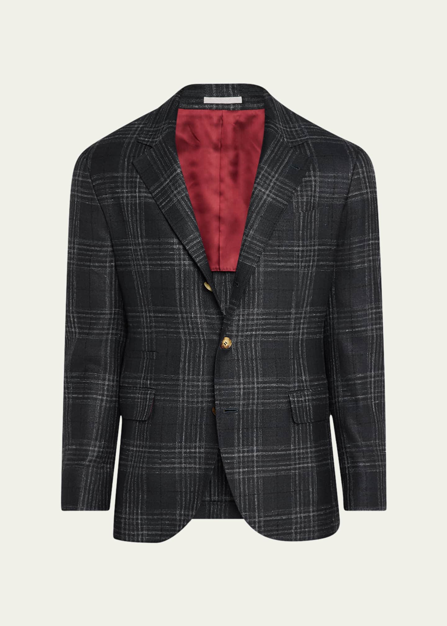 Brunello Cucinelli Men's Madras Plaid Sport Jacket Image 1 of 6