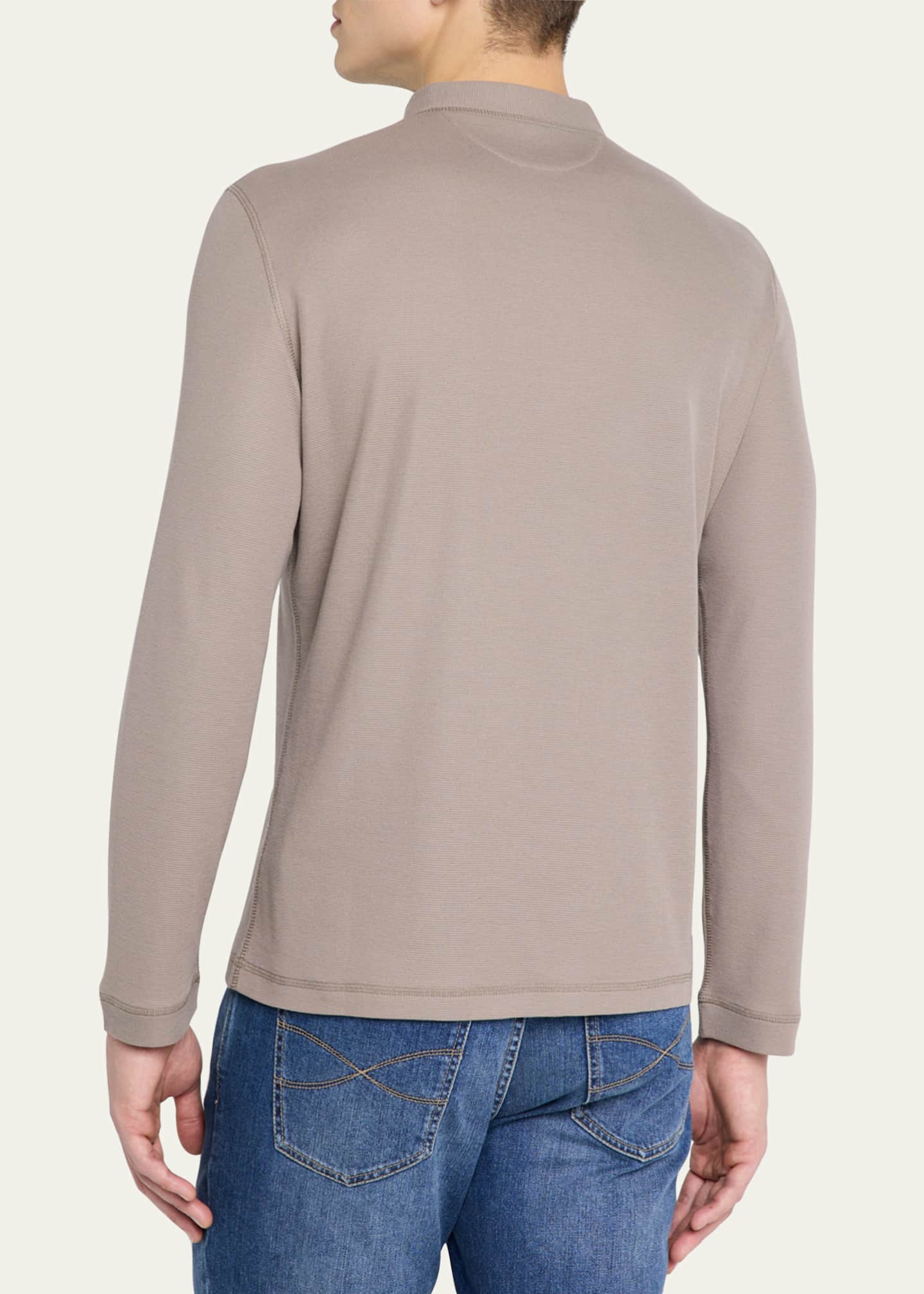 Brunello Cucinelli Men's Cotton and Silk Long-Sleeve Henley T-Shirt Image 3 of 5