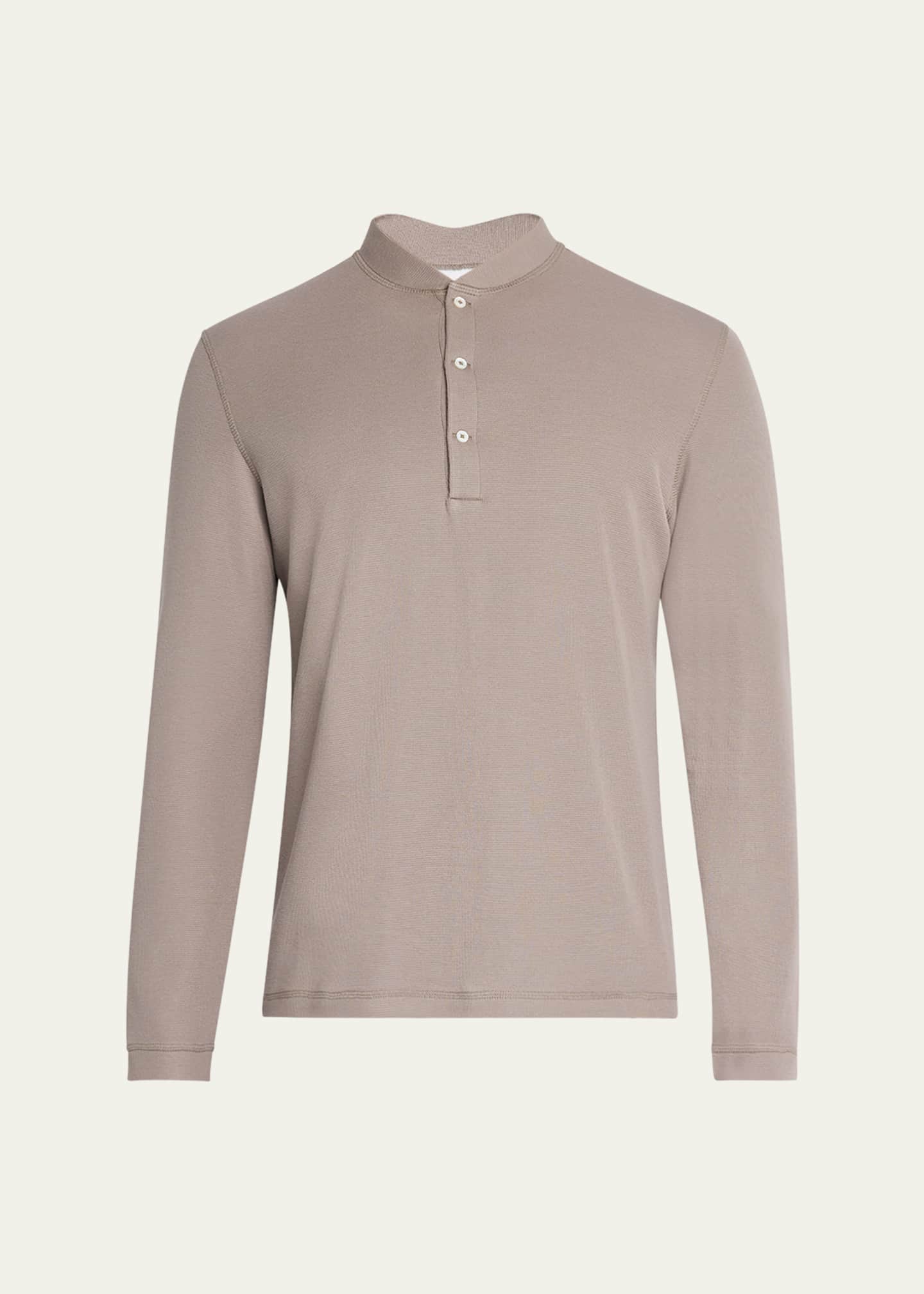 Brunello Cucinelli Men's Cotton and Silk Long-Sleeve Henley T-Shirt Image 1 of 5