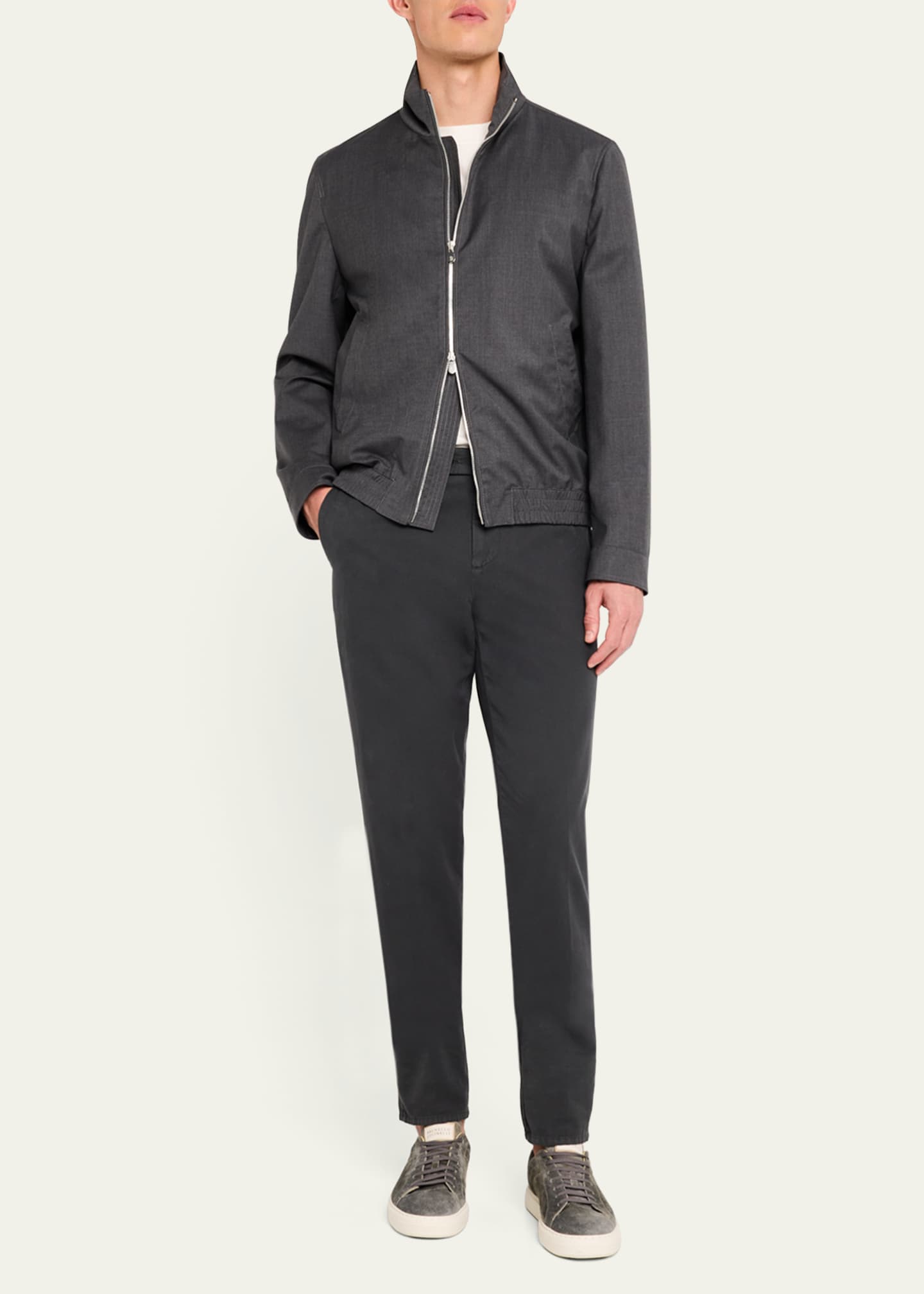 Brunello Cucinelli Men's Wool Full-Zip Blouson Jacket Image 2 of 5