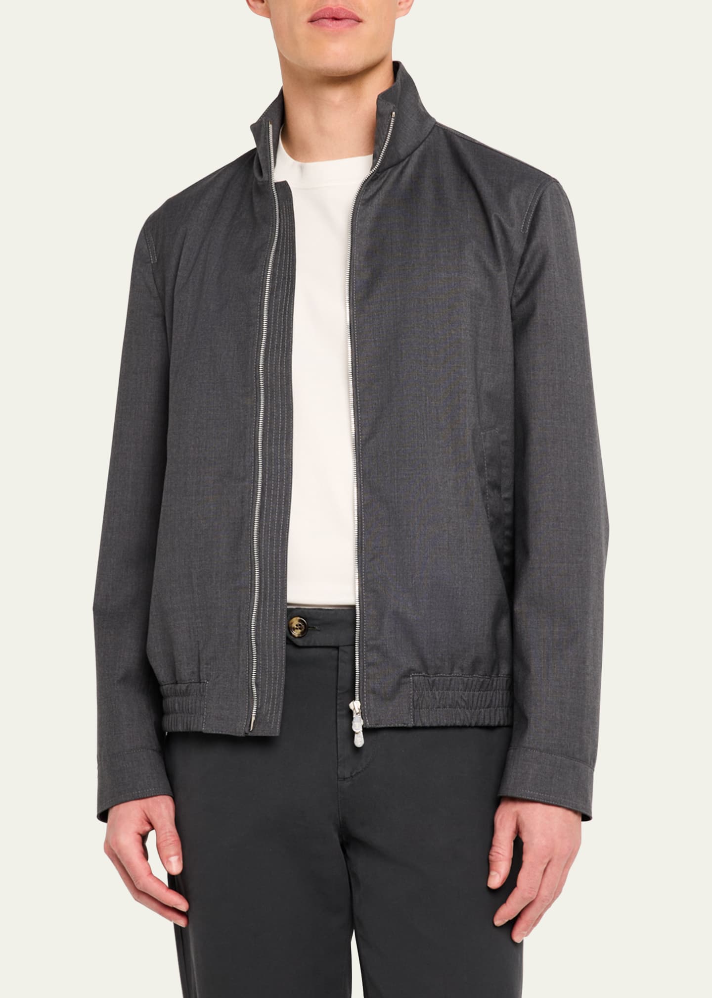 Brunello Cucinelli Men's Wool Full-Zip Blouson Jacket Image 4 of 5
