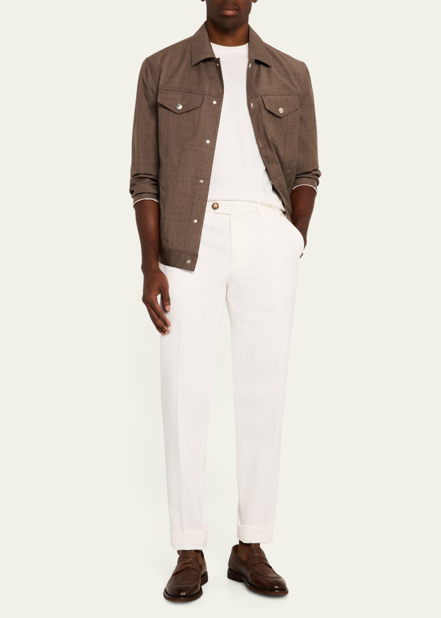 Brunello Cucinelli Men's Wool Snap-Front Trucker Jacket Image 2 of 5