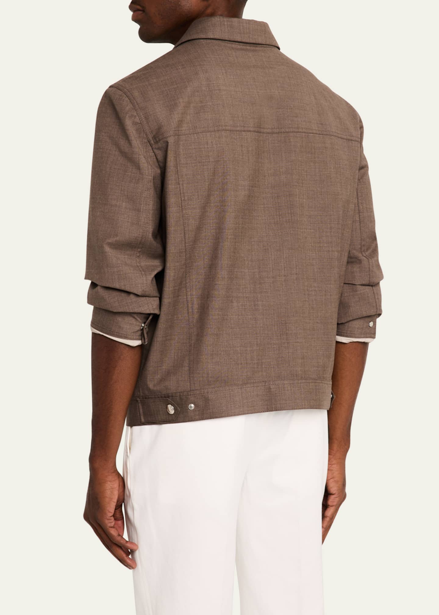Brunello Cucinelli Men's Wool Snap-Front Trucker Jacket Image 3 of 5
