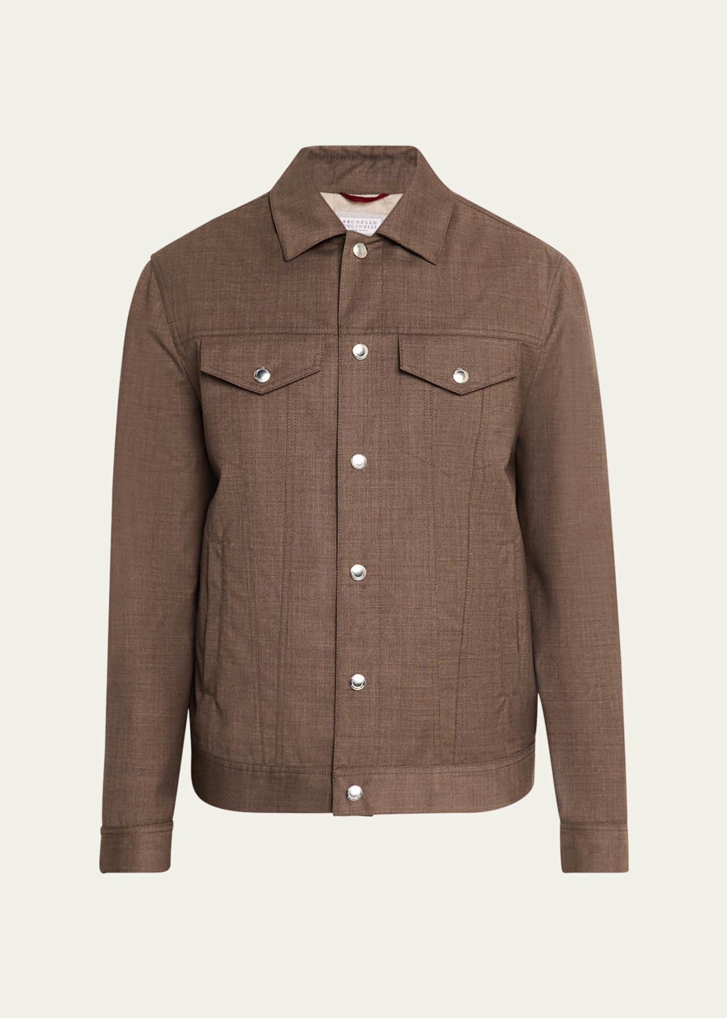 Brunello Cucinelli Men's Wool Snap-Front Trucker Jacket Image 1 of 5