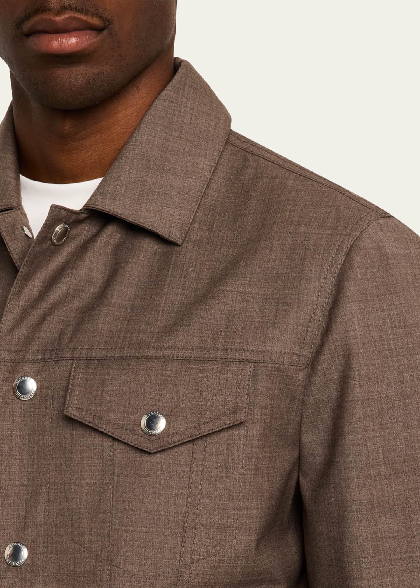 Brunello Cucinelli Men's Wool Snap-Front Trucker Jacket Image 5 of 5
