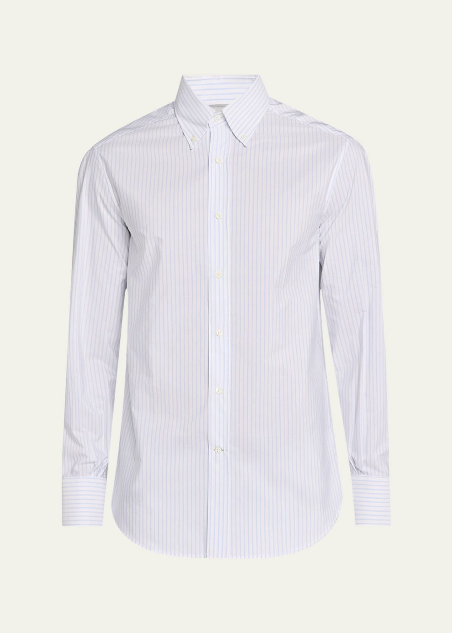 Brunello Cucinelli Men's Cotton Stripe Button-Collar Sport Shirt Image 1 of 5