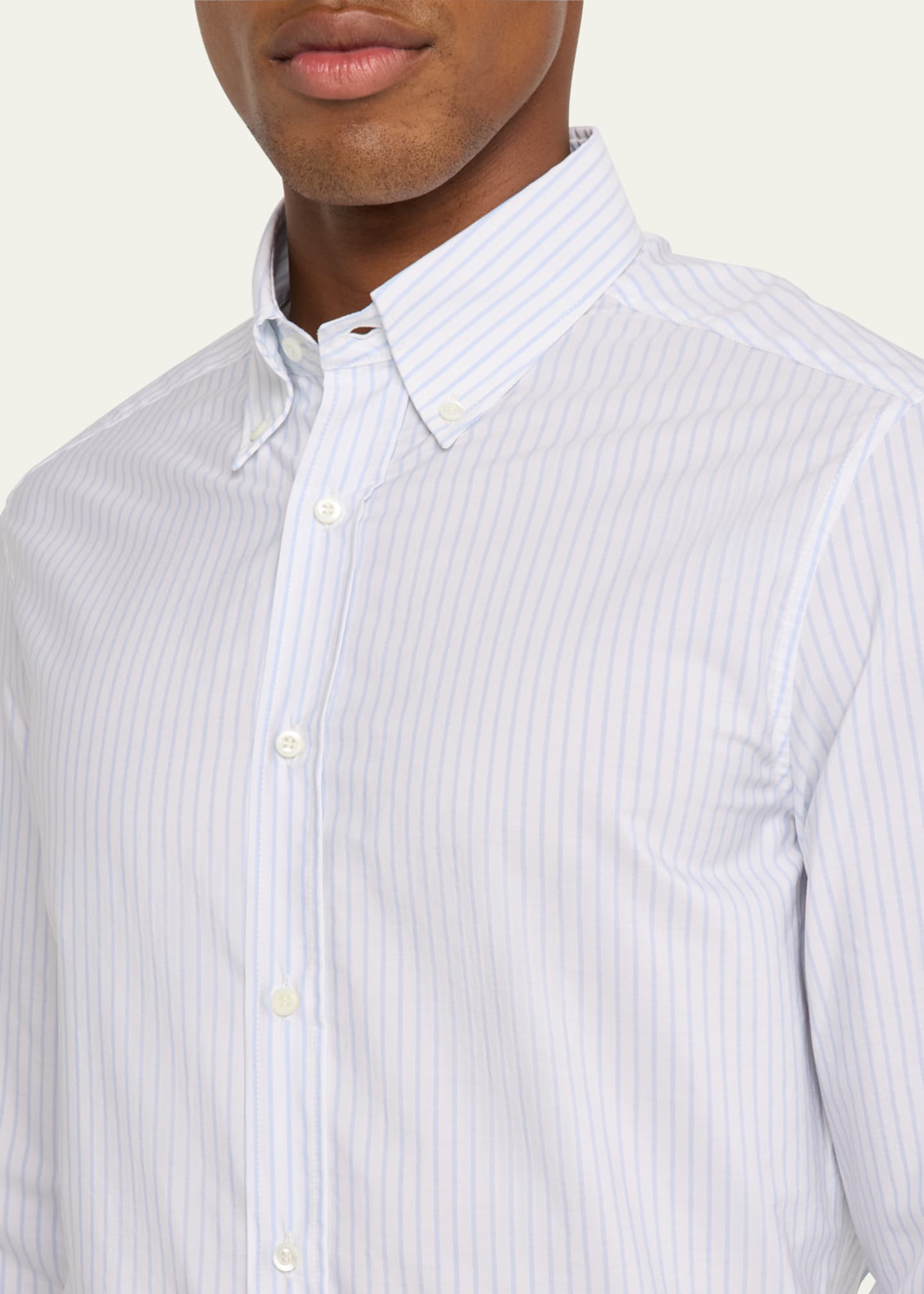 Brunello Cucinelli Men's Cotton Stripe Button-Collar Sport Shirt Image 5 of 5